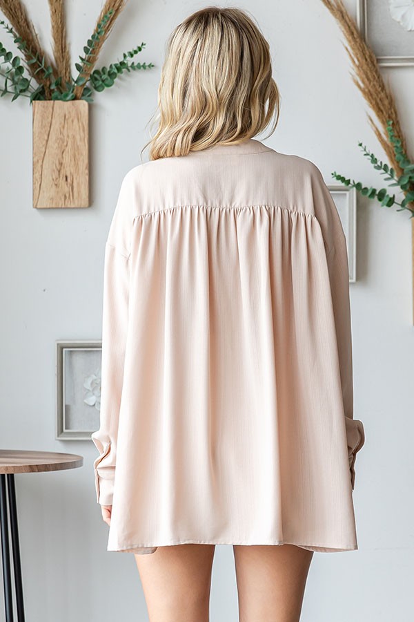 Beige V-Neck Oversized Blouse for Women - Flowy Loose Fit Tunic Top - Casual & Work Wear - Perfect for Office, Date Night & Everyday Outfits