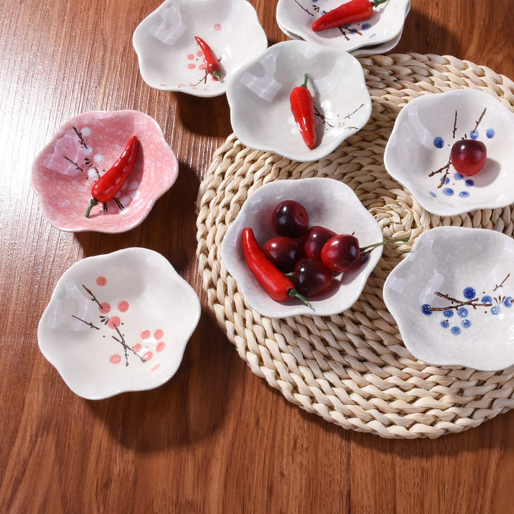Premium Japanese Porcelain Soy Sauce Dish Set - 5 Piece Asian Sushi Dipping Bowls, Elegant Pink Ceramic Small Plates for Sushi, Dumplings & Appetizers - Perfect for Home Dining & Japanese Restaurants