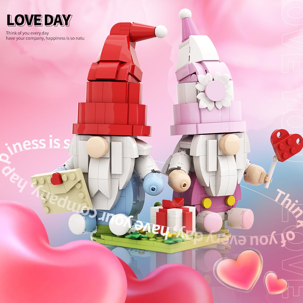 Valentine's Day Gnomes Decor Building Blocks Toys Set - Scandinavian Swedish Tomte Elf Figurines - Romantic Valentine's Gifts for Girlfriend, Wife - Perfect for Home Decor, Table Centerpiece & Holiday Gift Giving