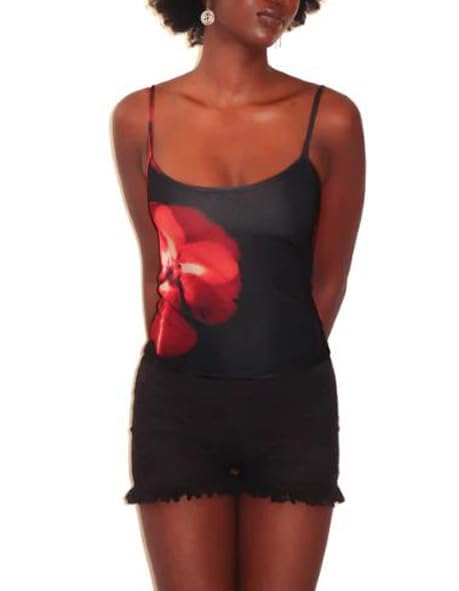 Y2K Women's Sexy Sleeveless Backless Spaghetti Strap Crop Top - Floral Graphic Print Camisole for Teen Girls | Perfect for Clubbing, Beach Outfits & Summer Fashion