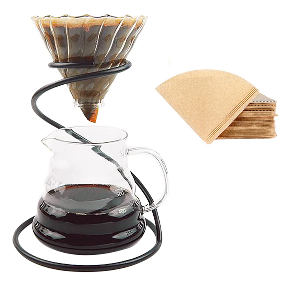 Premium Pour Over Coffee Maker Set - Glass Dripper, Metal Stand, 600ml Heat-Resistant Server & 40 Filters | 4-in-1 Kit for Home, Office & Camping | Specialty Coffee Brewing Equipment for Baristas & Coffee Lovers