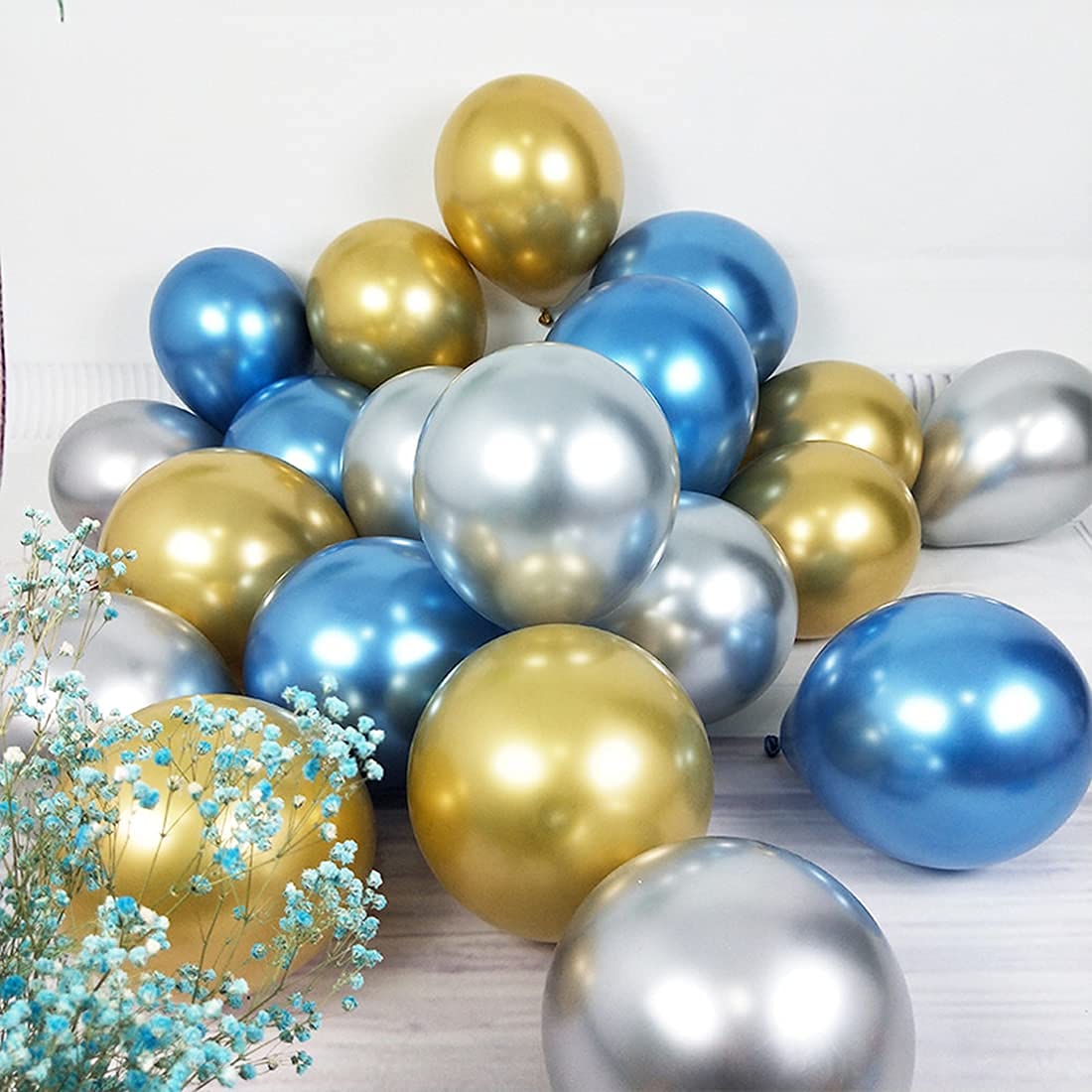 100pcs 12 Inch Chrome Metallic Blue Helium Balloons - Premium Party Decorations for Birthday, Wedding, Baby Shower & Christmas Events - Perfect for Balloon Arches, Ceiling Decor & Party Backdrops