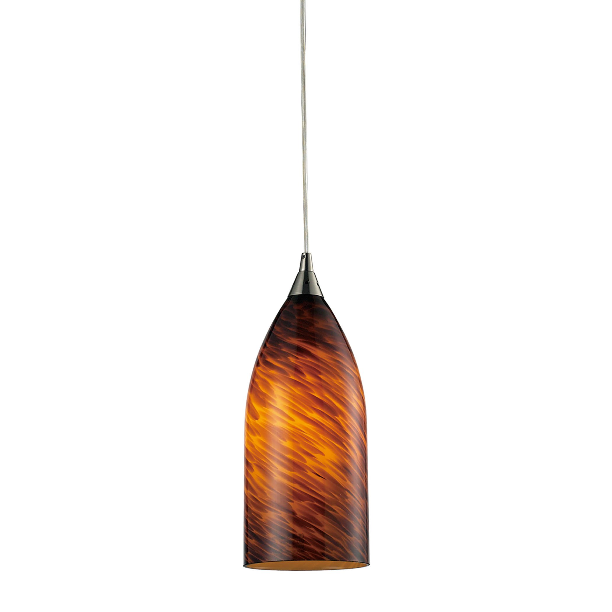 1 Light Pendant Light Fixture - Satin Nickel Finish with Espresso Glass Shade - Perfect for Kitchen Island, Dining Room, or Entryway Lighting