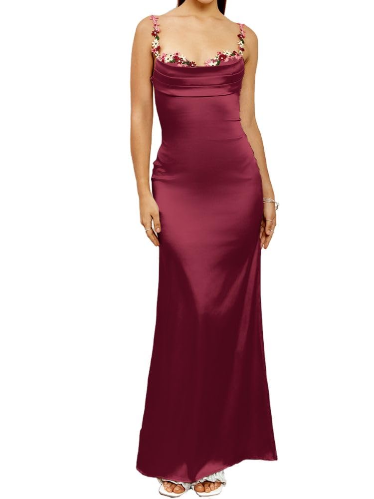 Colysmo Women's Satin Spaghetti Strap Slip Bodycon Maxi Dress - Elegant Sleeveless Evening Gown for Wedding Guest, Party & Formal Occasions | Perfect for Cocktail Events, Date Nights & Special Celebrations