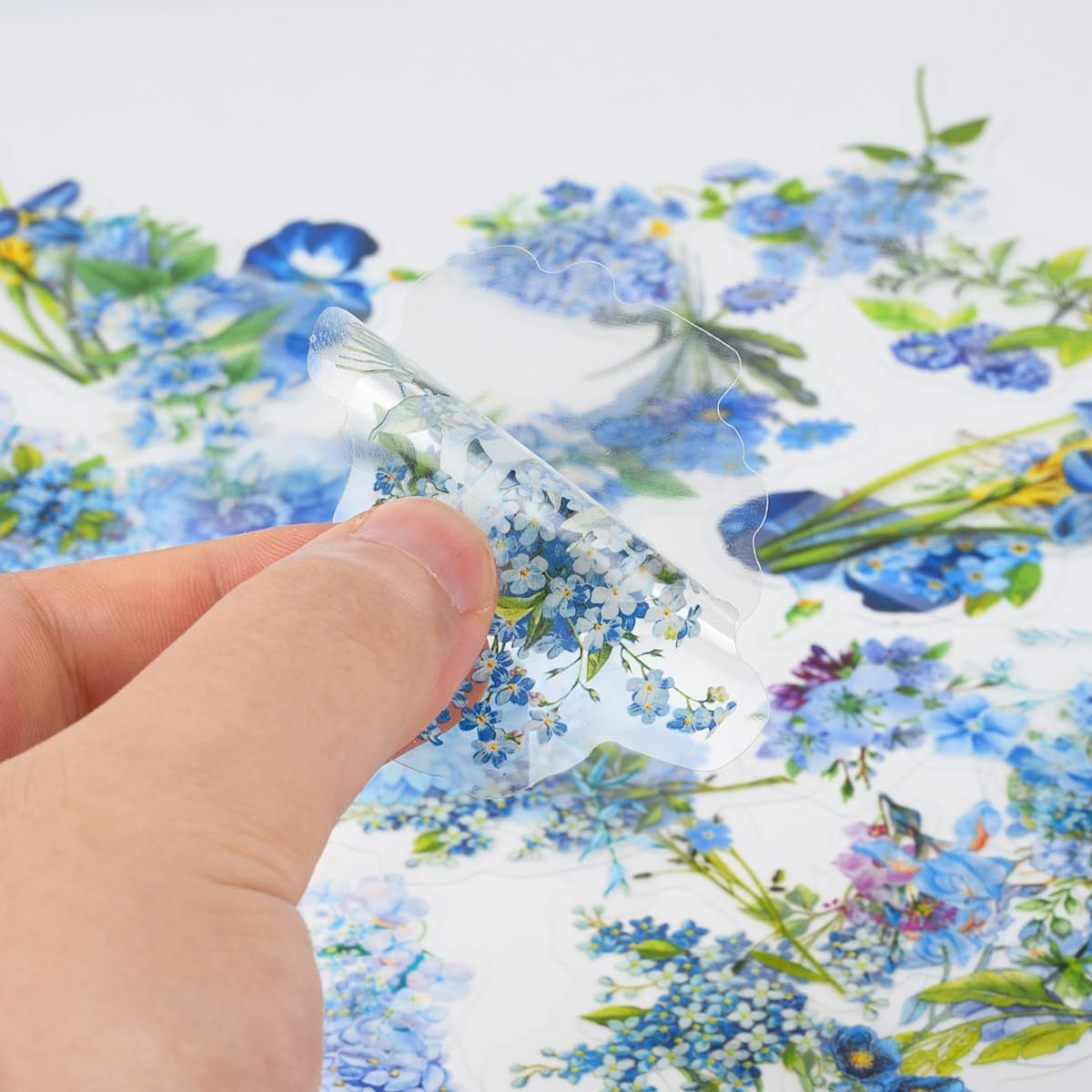 100 Pieces Blue Flower Stickers Set - Cute Floral Leaf Waterproof Vinyl Decals for Scrapbooking, Journaling, Planners, DIY Crafts | Perfect for Laptop Decoration, Phone Cases, Gift Wrapping & Home Decor