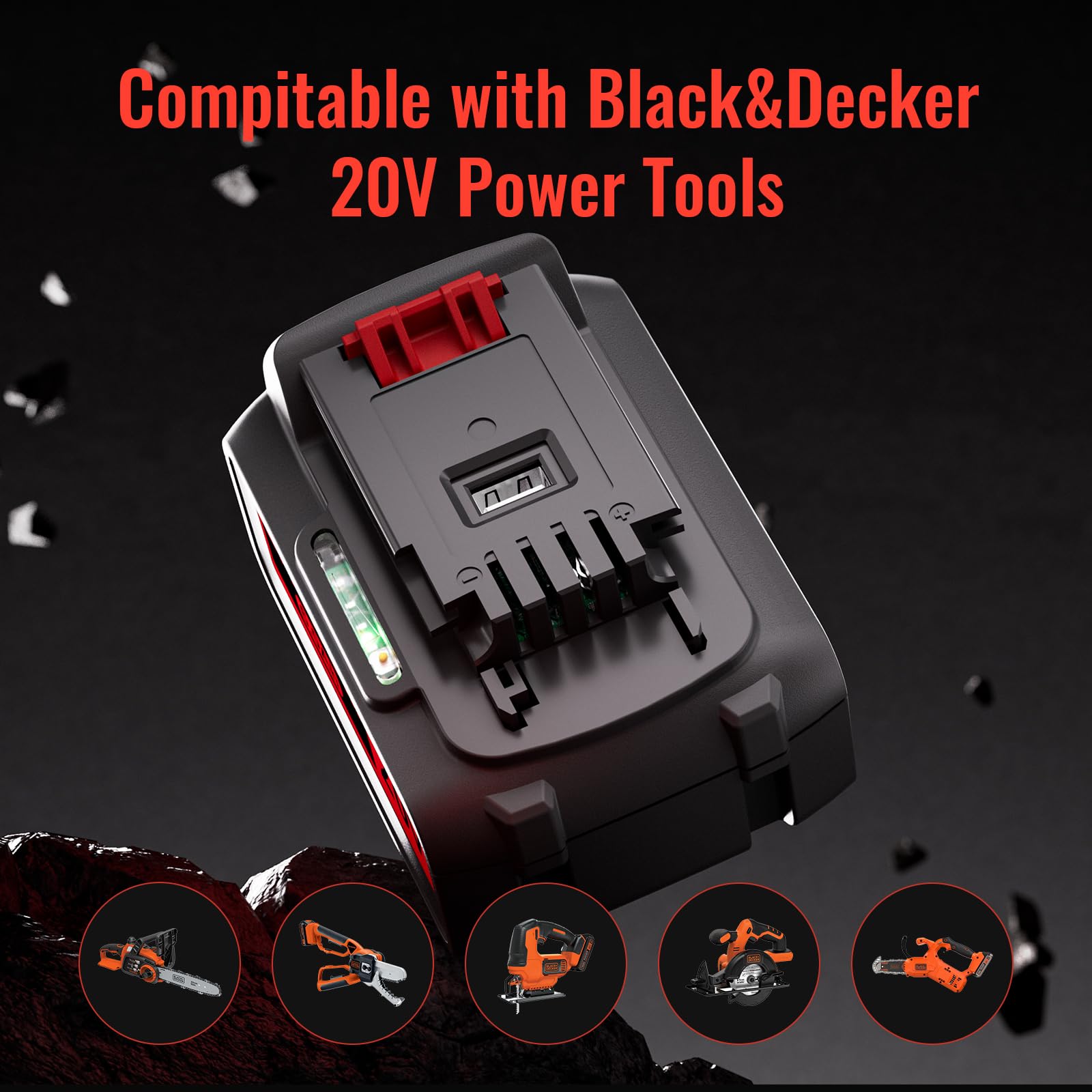 LBXR20 20V 6.0Ah Lithium-Ion Replacement Battery for Power Tools - Compatible with Dewalt, Black & Decker, Porter Cable - Perfect for Drills, Saws, and Outdoor Power Equipment