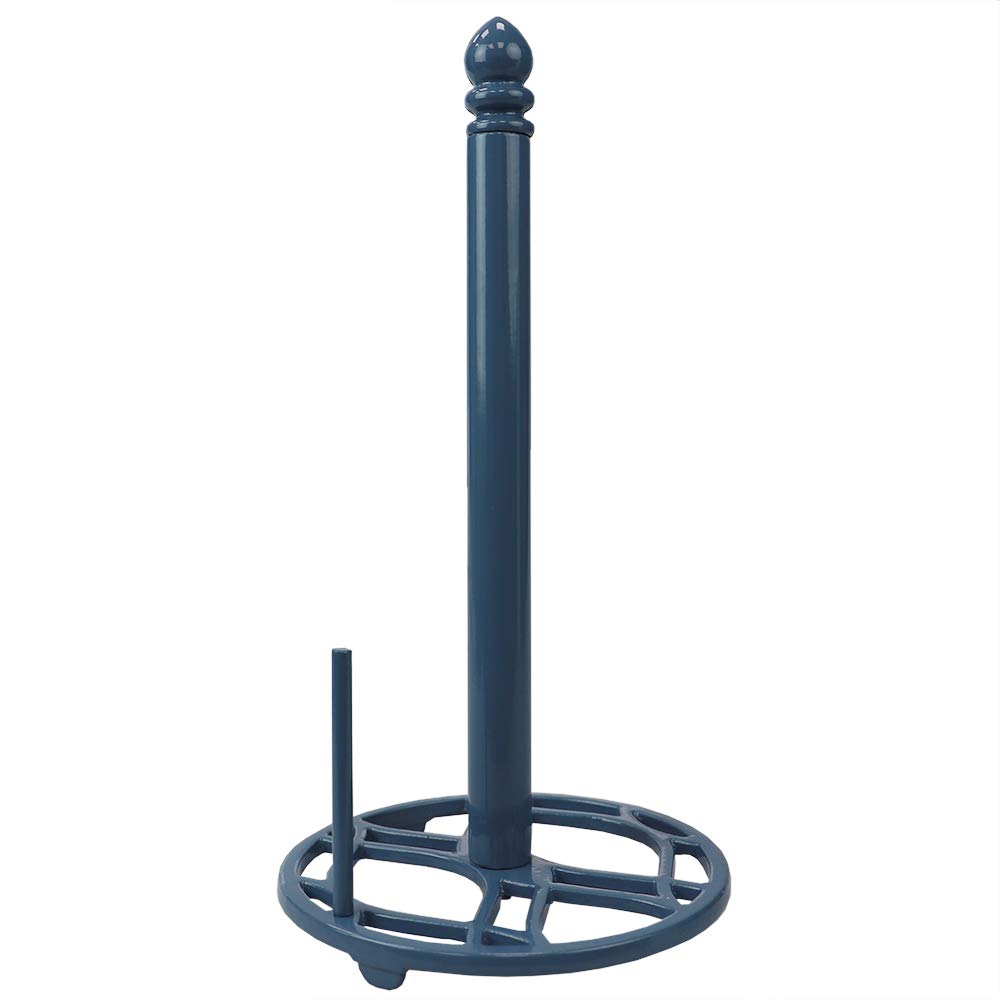 Home Basics Iris Freestanding Cast Iron Paper Towel Holder with Tear Bar - Slate Gray | Sturdy Kitchen & Bathroom Organizer for Countertops & Pantries