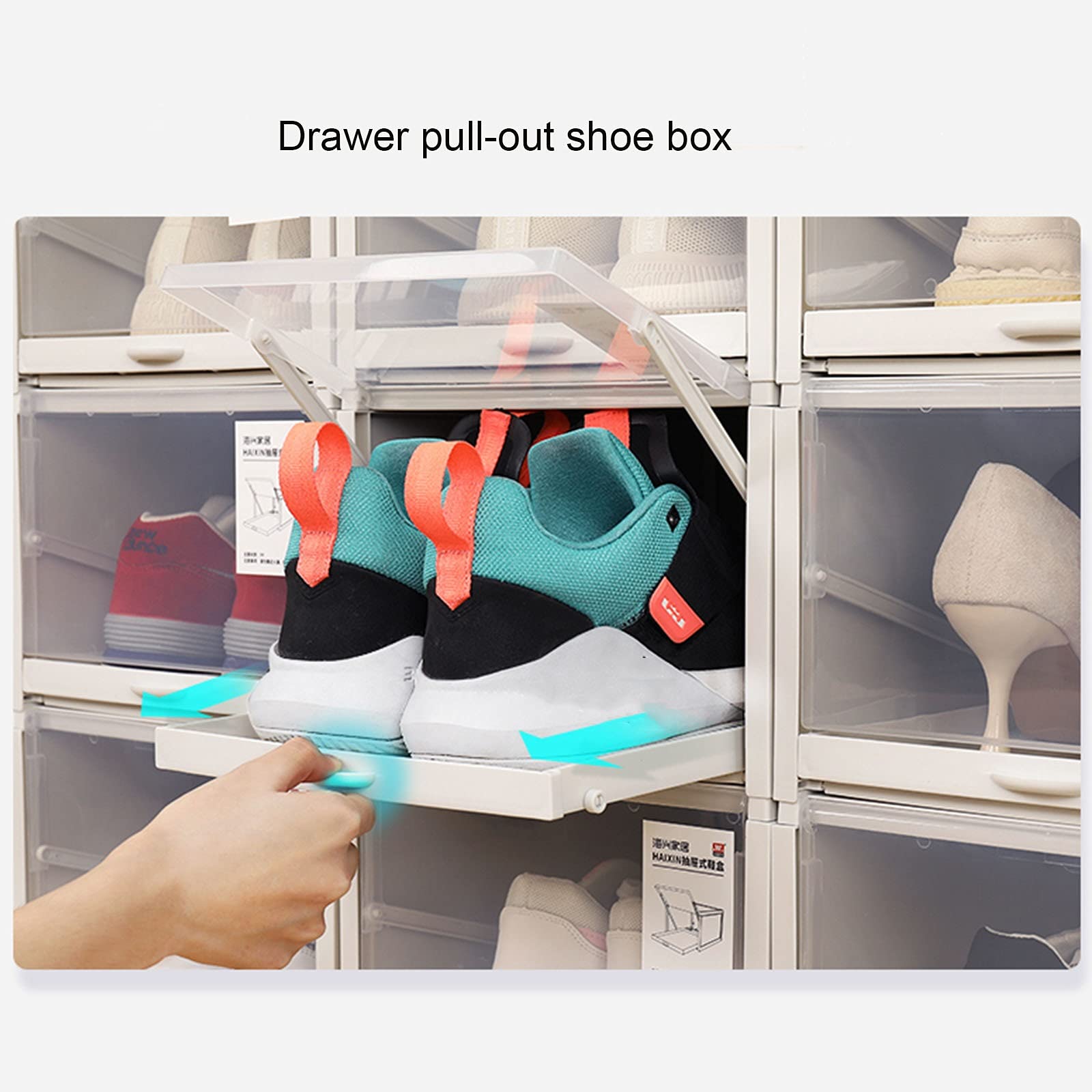 SUNDAY HOME Clear Shoe Boxes with Drawers - 12 Pack Stackable Plastic Shoe Storage Containers | Closet Organizer & Sneaker Display Case (White) - Perfect for Bedroom, Closet, or Entryway Organization