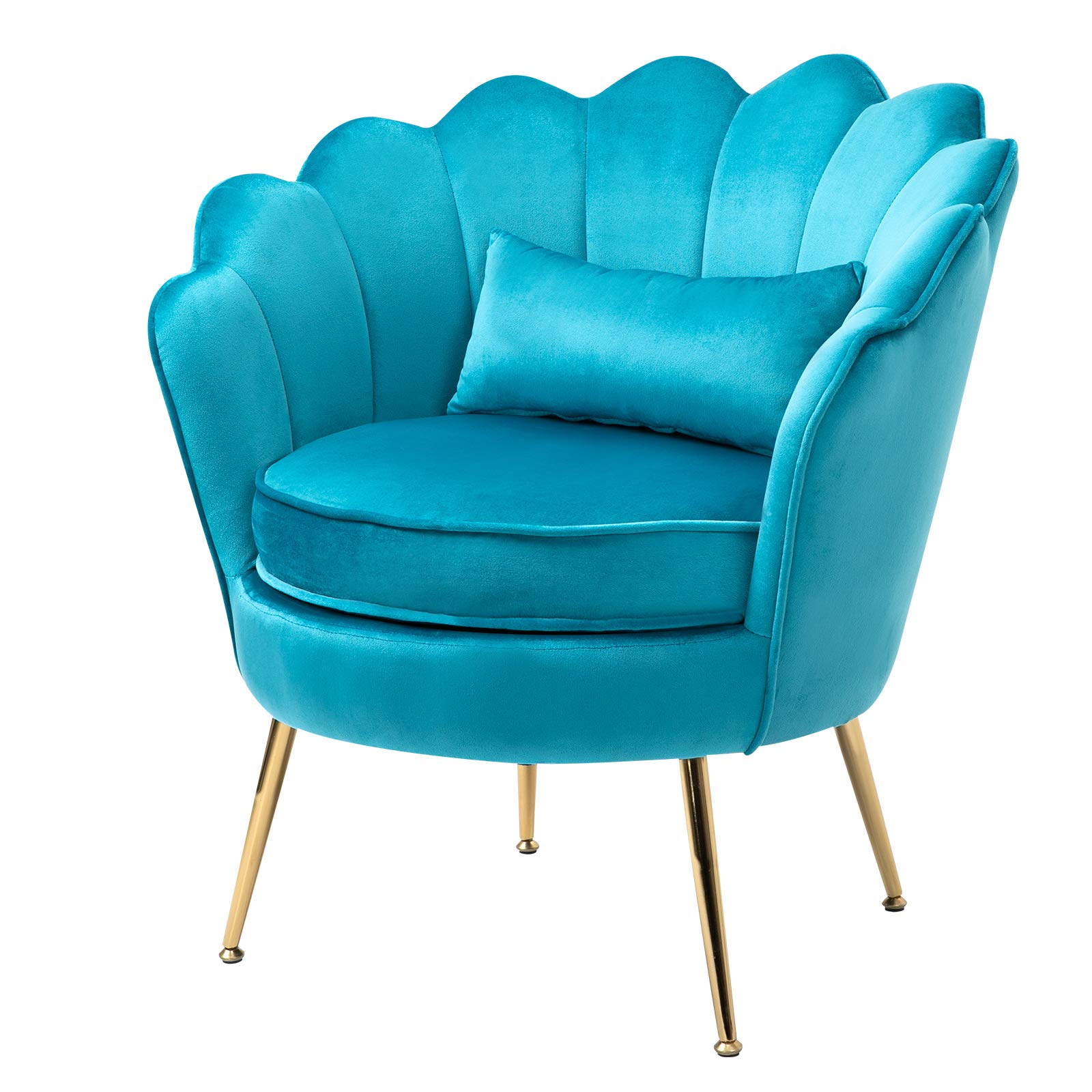 Velvet Accent Chair with Golden Metal Legs - Modern Upholstered Armchair for Bedroom, Living Room & Vanity | Comfy Dining & Makeup Chair, No Wheels | Perfect for Home Decor, Relaxing & Dressing Areas (Azure)