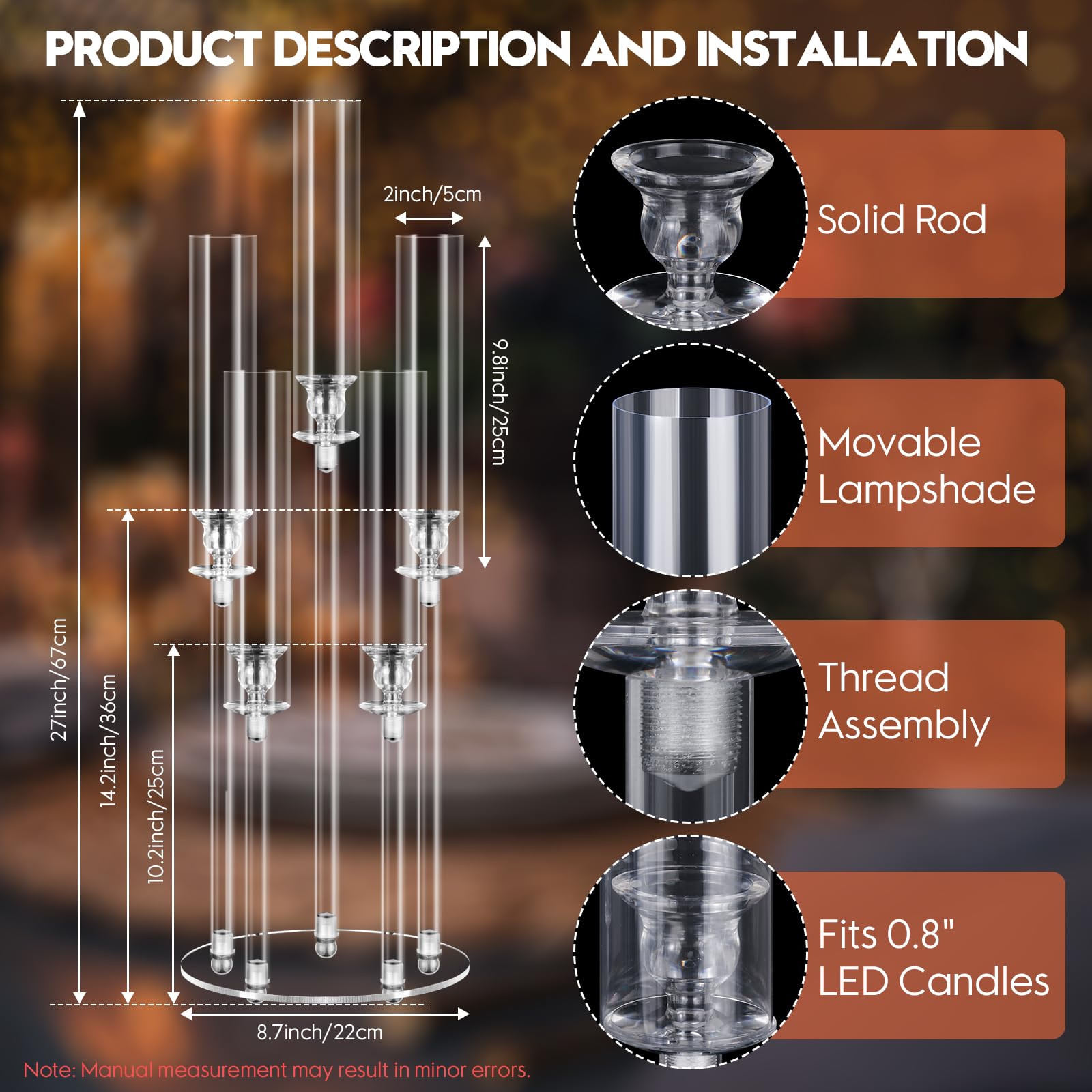 4-Piece 5-Arm Acrylic Candelabra Set - 27