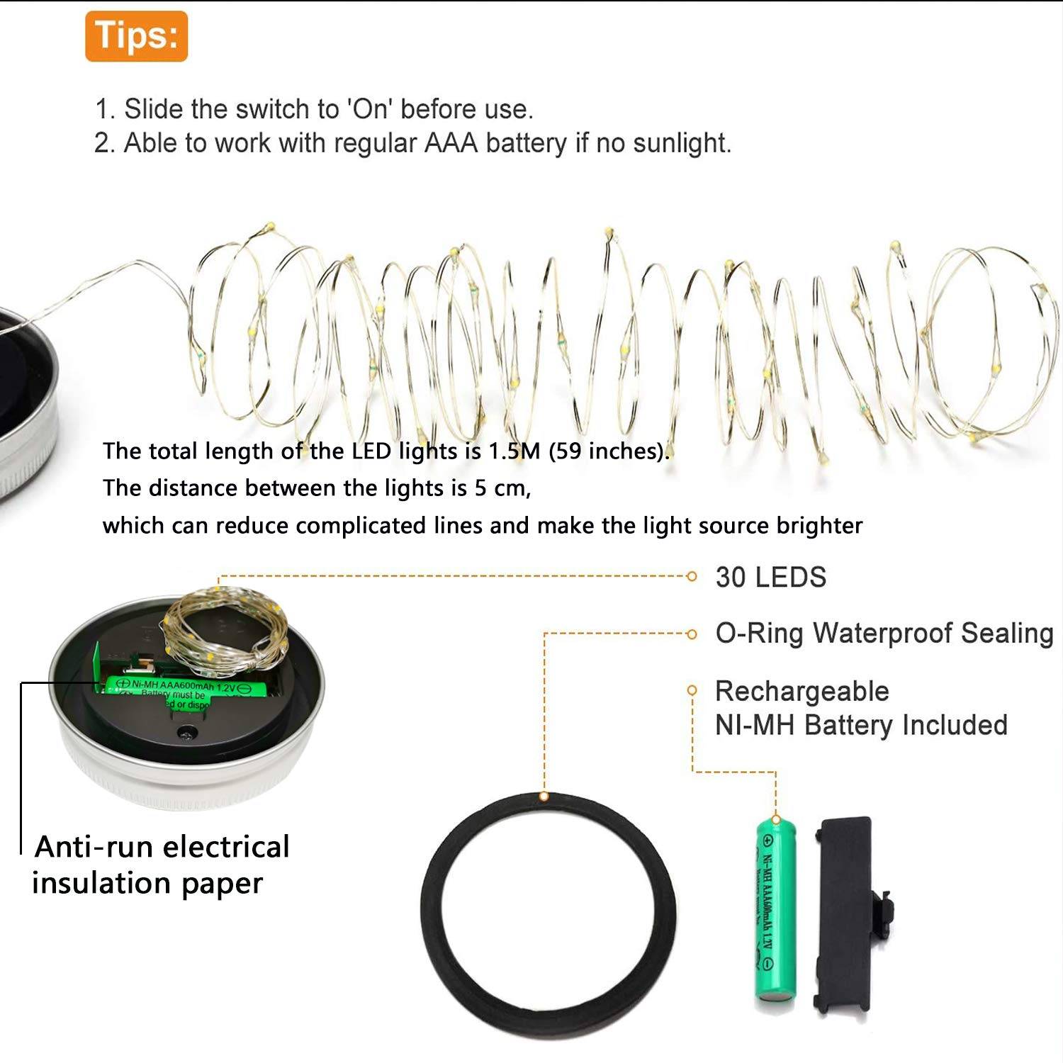 Solar Mason Jar Lid Lights - 10 Pack 30 LED String Fairy Lights with Hangers for Mason Jar Decor | Waterproof Outdoor Solar Lanterns for Patio, Garden, Wedding, Party & Table Decoration (Jars Not Included)