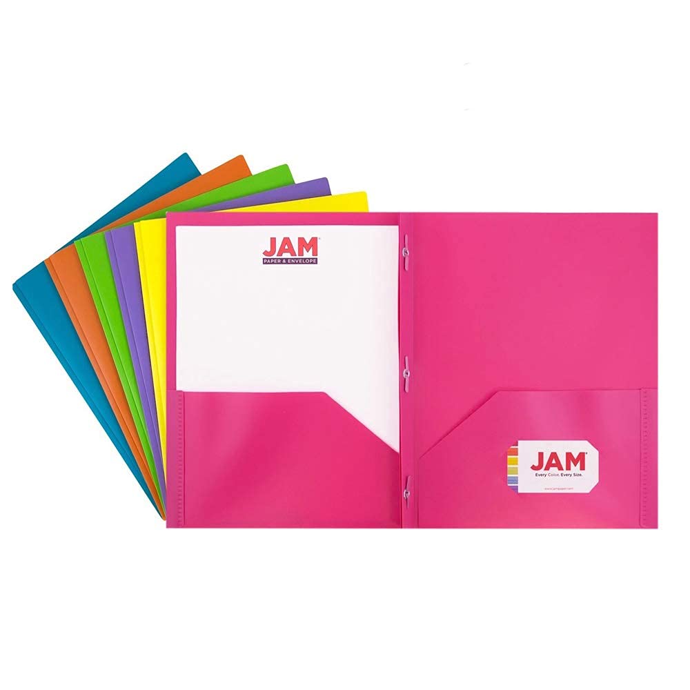 Durable Plastic Color POP Folders with Metal Prongs Fastener - 2 Pocket Folders in Assorted Fashion Colors (6-Pack) - Perfect for School, Office Organization & Document Storage