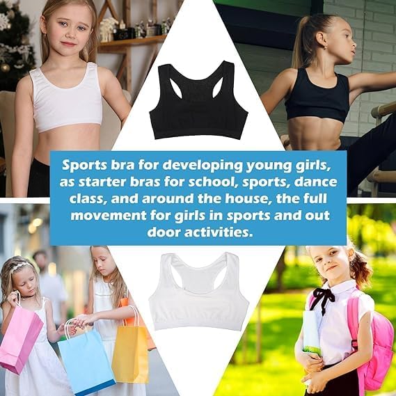 Girls Sports Bra for Ages 9-14 - Seamless First Training Bra for Active Kids - Breathable Crop Top for Dance, Gymnastics & Yoga - Comfortable Underwear for School & Play