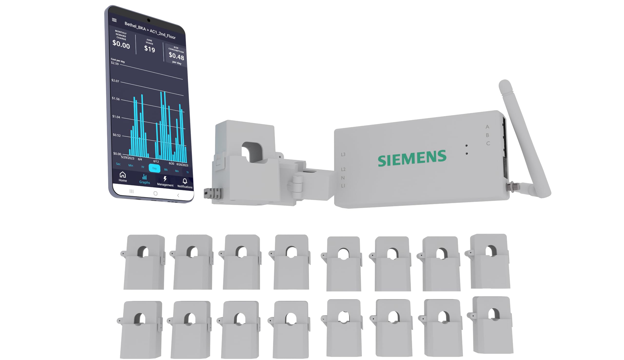 SIEMENS Smart Home Energy Monitor with 16-50Amp Circuit Sensors & 200Amp Main Sensor - Real-Time Electricity Usage Tracking for Home & Solar Systems - Perfect for Energy Savings & Utility Bill Reduction