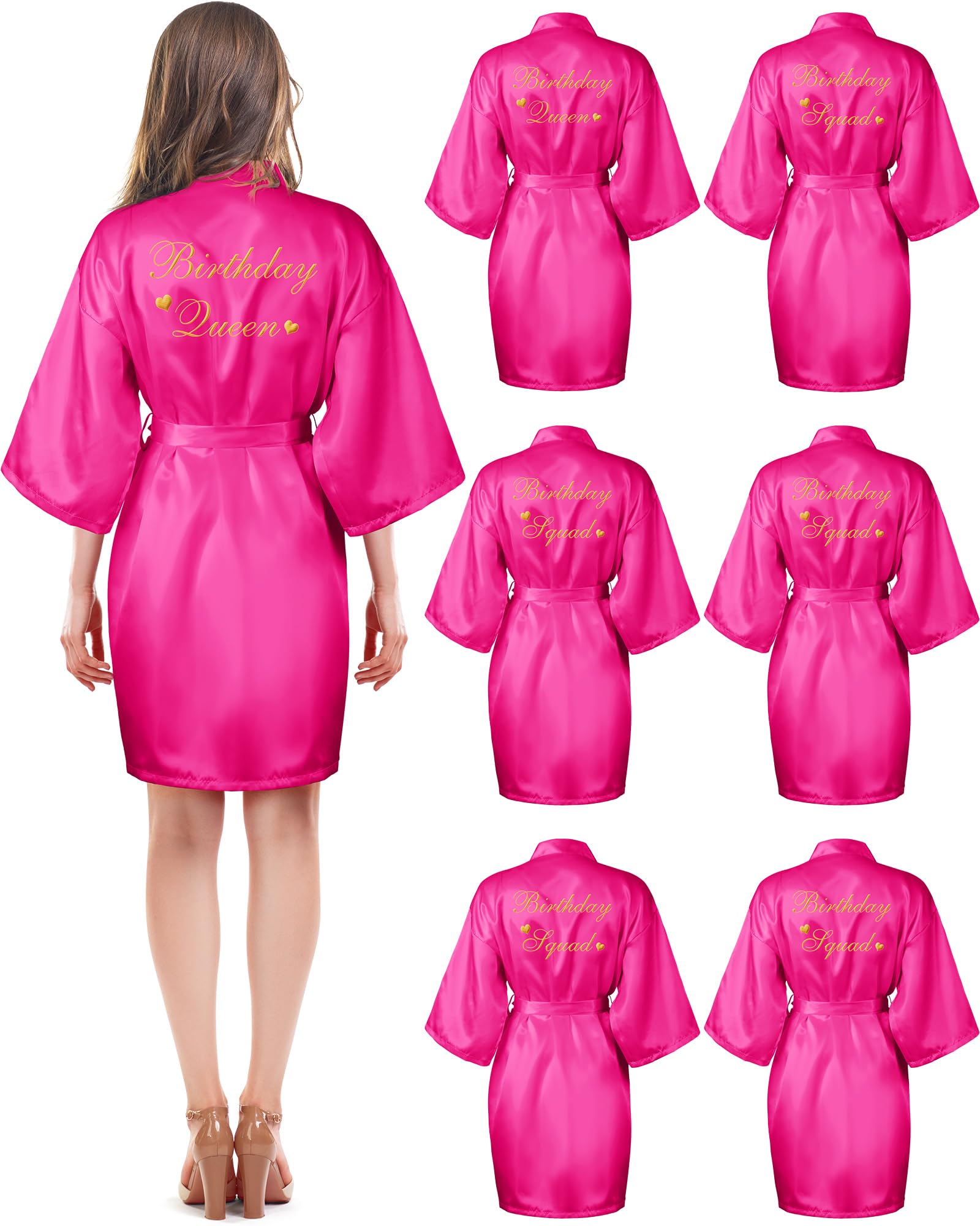 Xuhal 6 Pack Women's Birthday Squad Robes - Soft Silky Kimono Spa Bathrobe for Birthday Party, Sleepover, Bachelorette & Girls Night - Queen Spa Robe Gift Set for Women