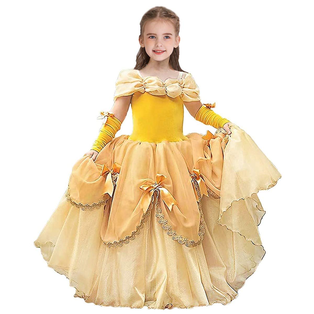 MYRISAM Girls Belle Princess Dress - Beauty and the Beast Costume for Halloween, Carnival, Cosplay, Christmas & Birthday Parties | Elegant Ball Gown for Kids Dress Up & Special Occasions