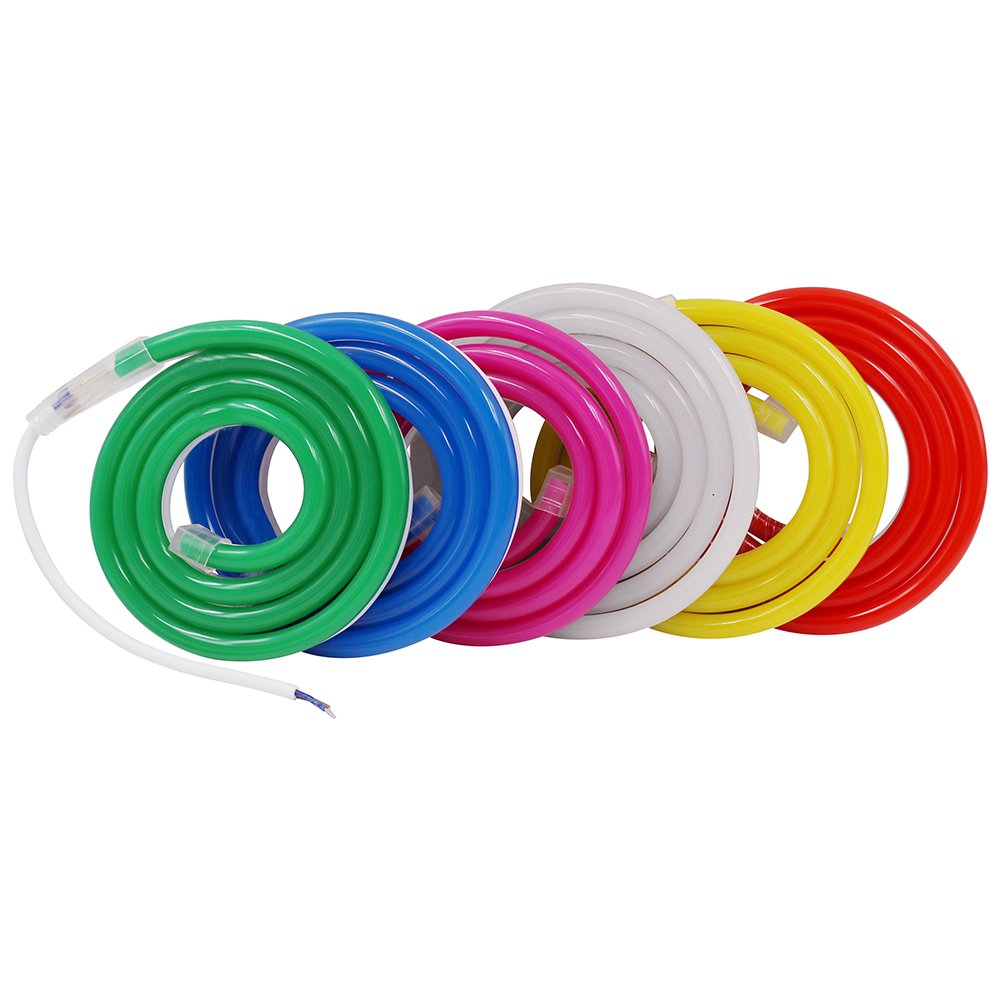 XUNATA 6.6ft/2m Waterproof Yellow LED Neon Rope Light - DC 12V 240 SMD 2835 LEDs Flexible Neon Strip for Outdoor Garden, Patio, Party, Christmas & Thanksgiving Decorations - Perfect for Home, Bar, Wedding, and Holiday Lighting (Yellow)