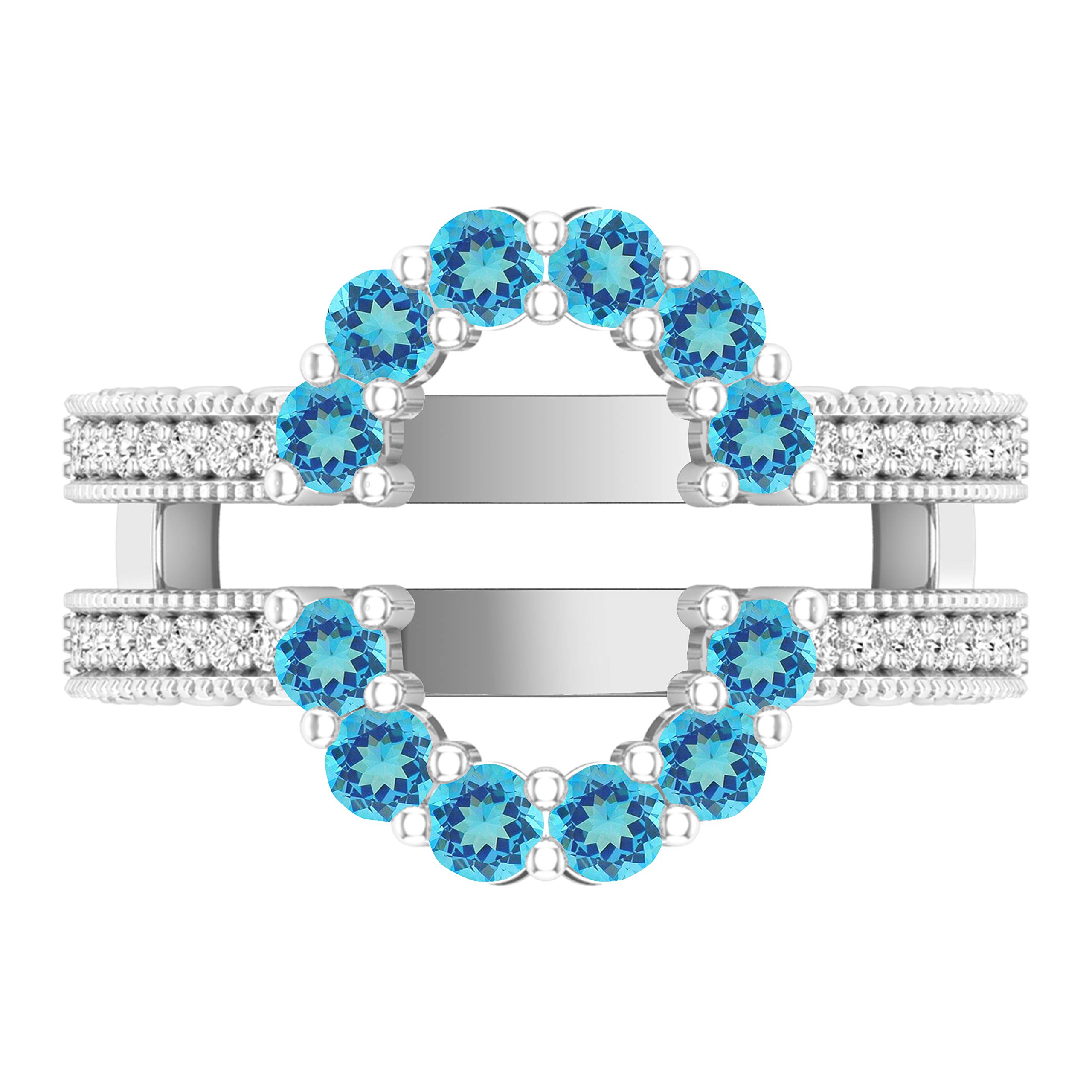 14K Solid White Gold Round Gemstone & Diamond Women's Enhancer Guard Double Wedding Ring - Perfect for Bridal Jewelry, Anniversary Gifts & Special Occasions