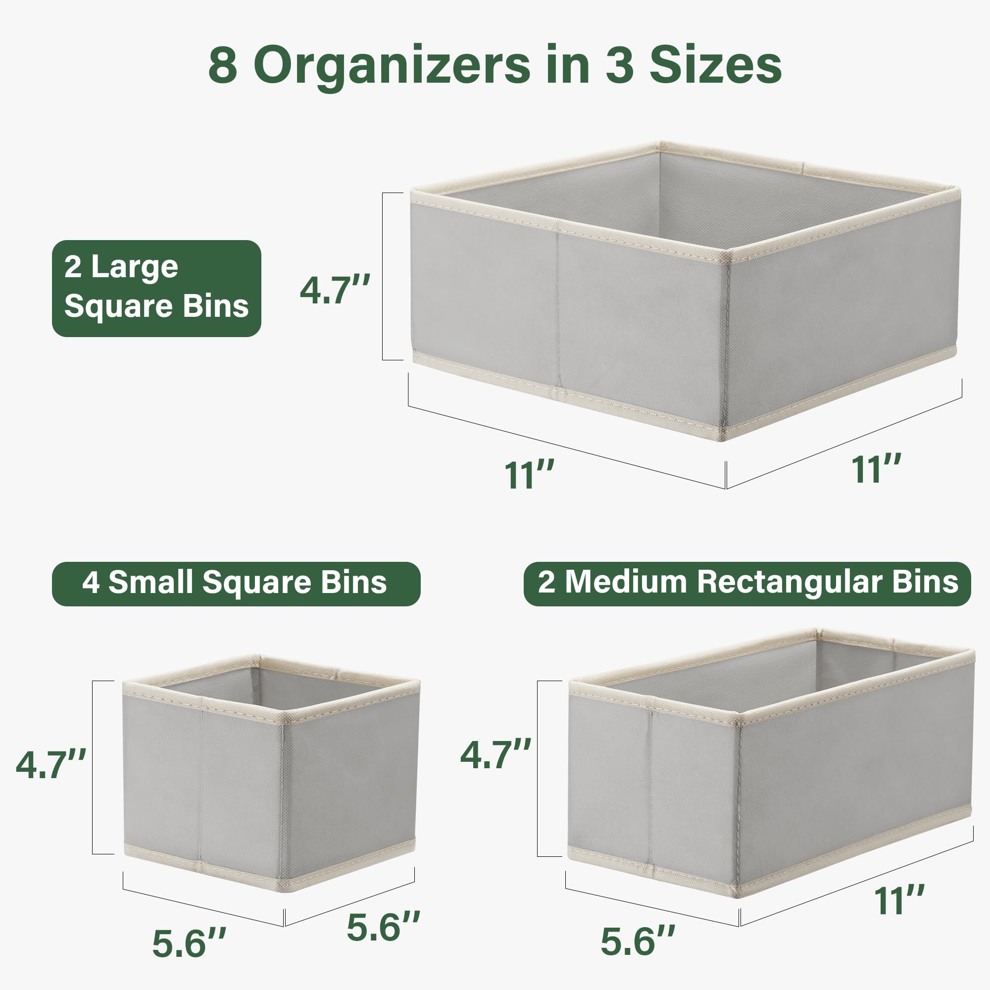 Kootek 8-Pack Foldable Fabric Drawer Organizers for Clothes, Underwear, Bras, Socks - Perfect for Dresser, Closet, Nursery & Baby Clothing Storage | Space-Saving Home Organization Solution