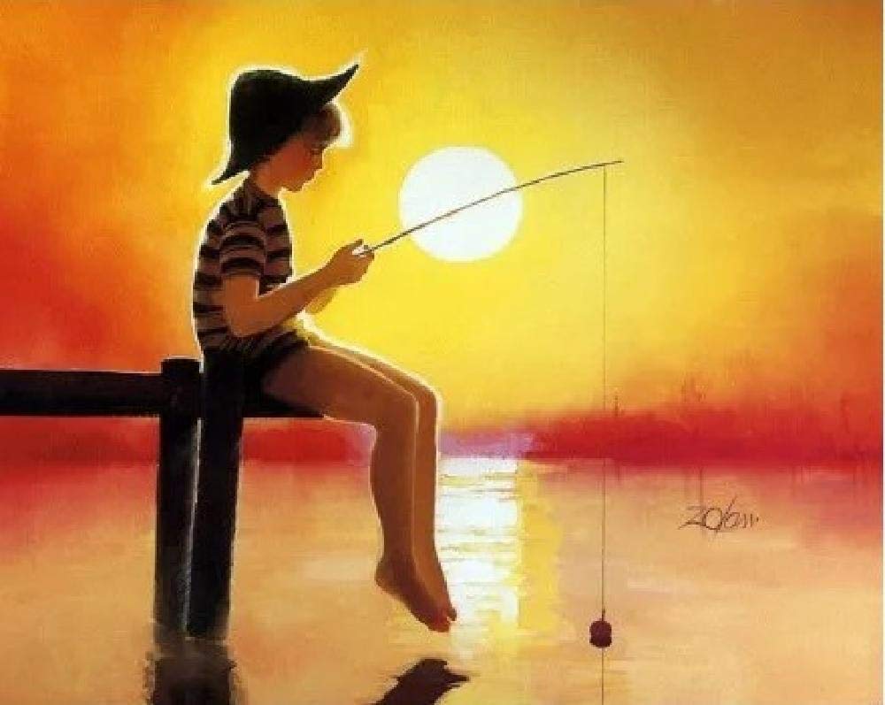 1000-Piece Wooden Jigsaw Puzzle - Fishing Boy Scene for Adults & Kids - Fun Relaxing Family Activity, Unique Gift & Home Decor for Puzzle Lovers