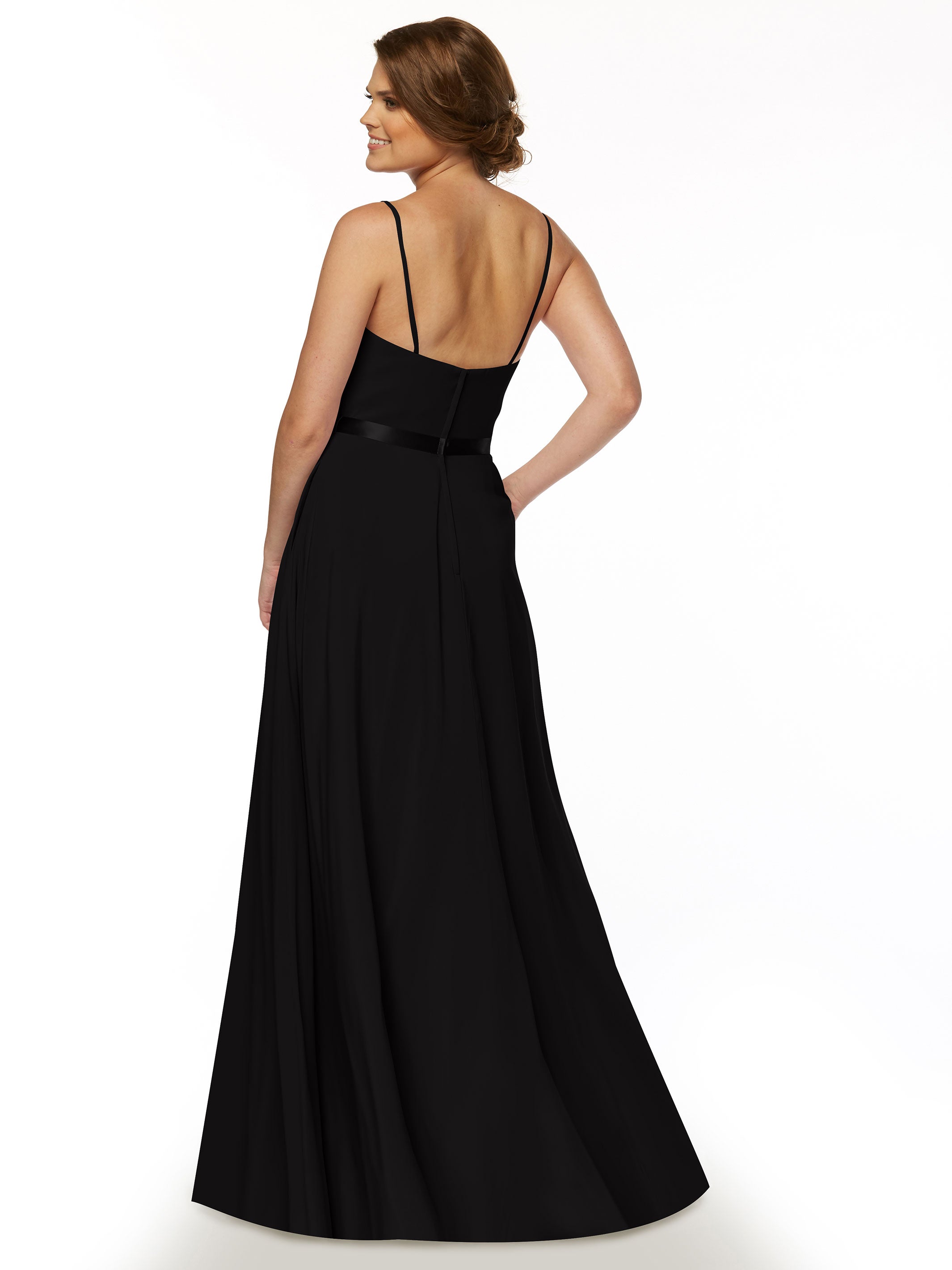 Elegant 80112 Spaghetti Strap Stretch Chiffon A-Line Bridesmaid Dress with Sash - Perfect for Weddings, Formal Events & Special Occasions