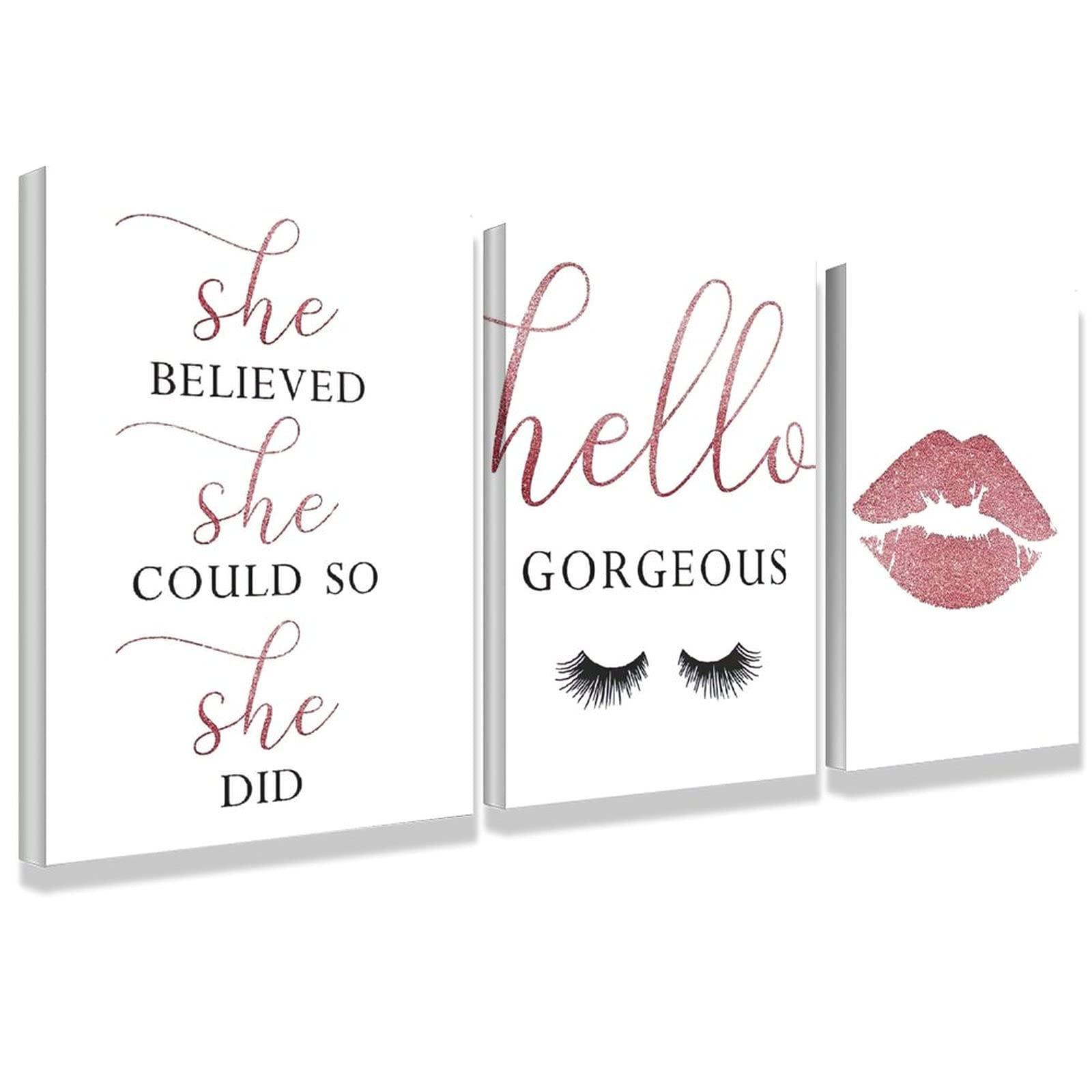 DOOPO Rose Gold Eyelash Lips Makeup Canvas Wall Art - Modern Abstract Painting for Home Decor, Bedroom & Living Room Wall Print - Perfect for Girls Room, Dorm & Office Decoration