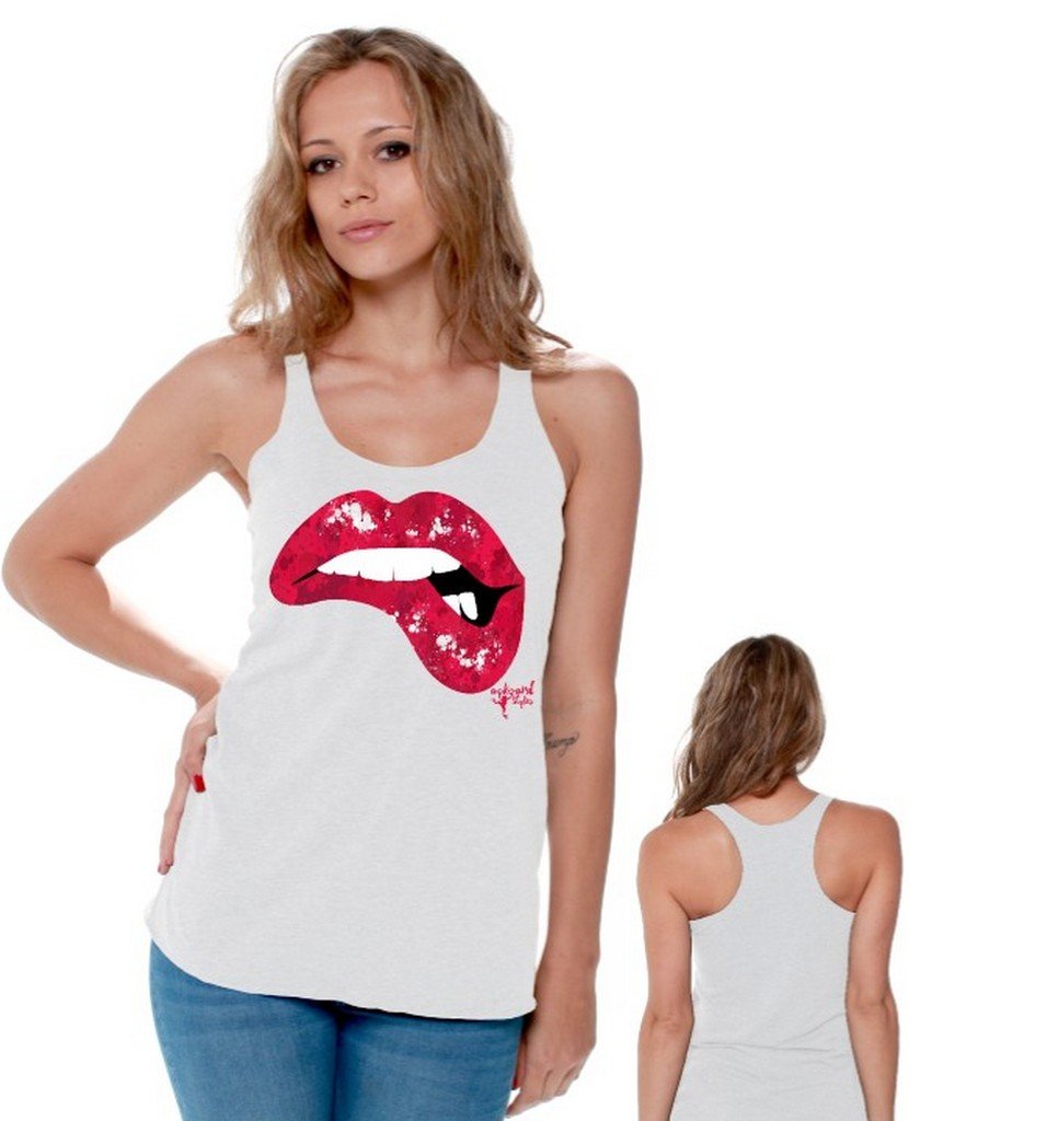 Awkwardstyles Lips Racerback Tank Tops for Women - Biting Lip Design with Bookmark Gift - Perfect for Gym, Yoga, Summer Outfits & Casual Wear