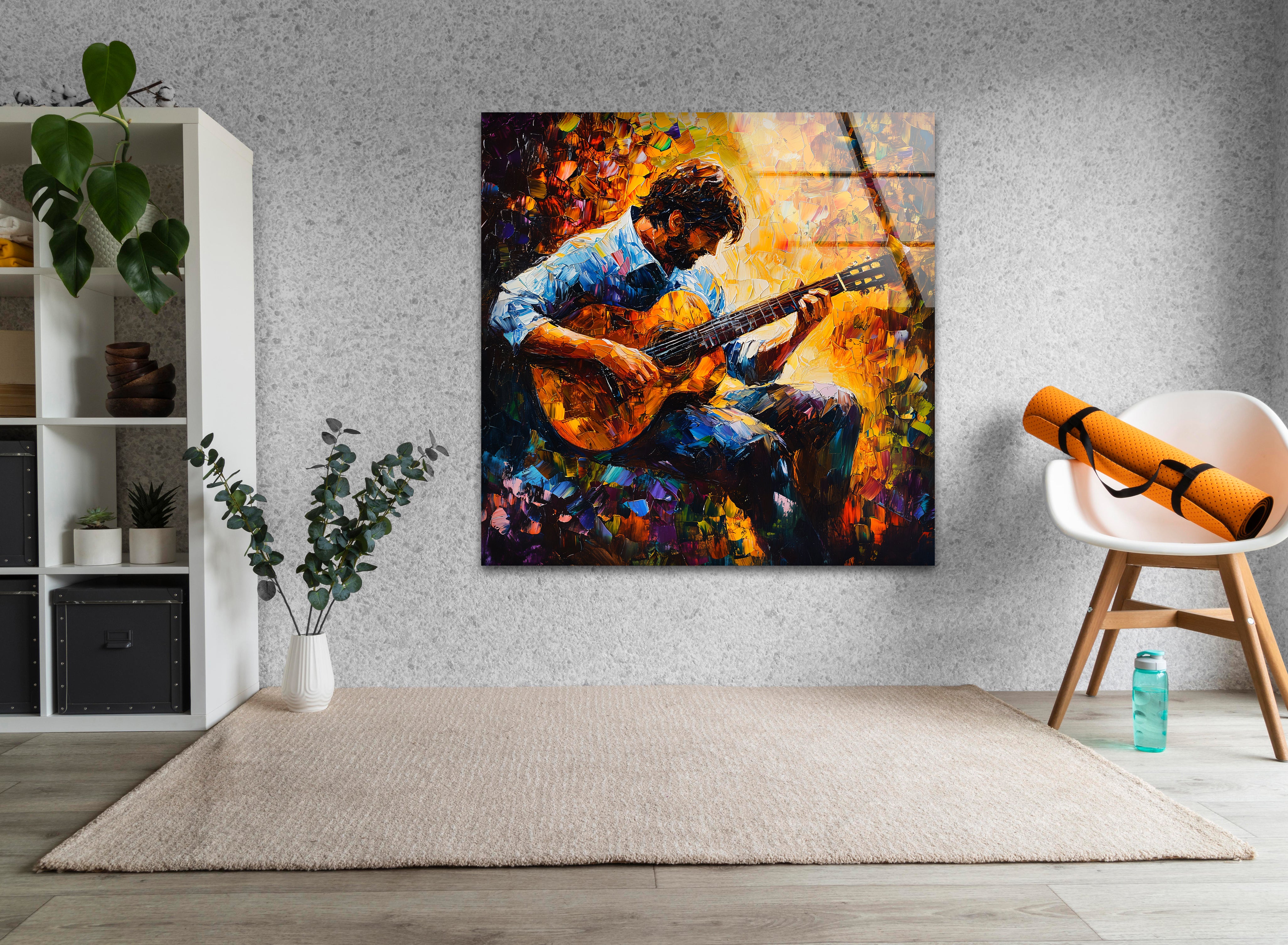 Afremov Man Singing Art Glass Wall Art - Hand-Painted Canvas Print for Living Room, Bedroom & Office Decor
