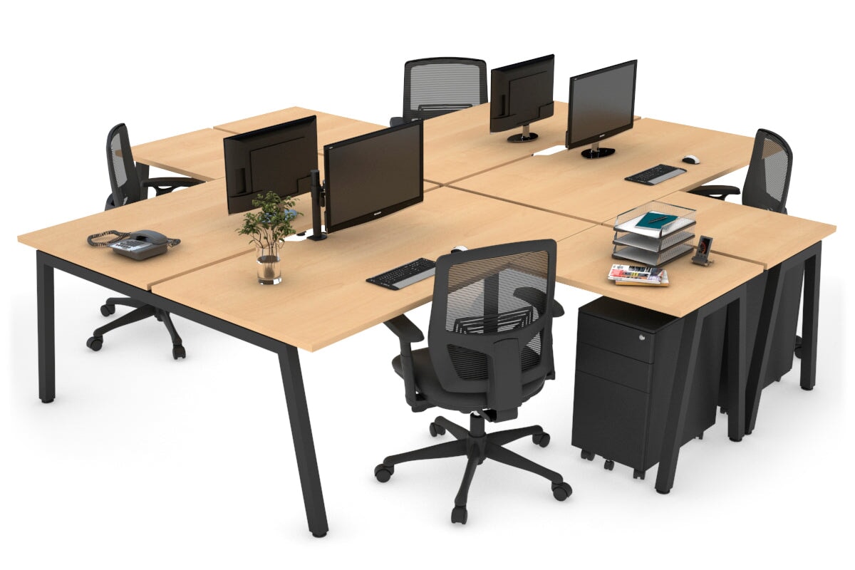 Quadro A Legs 4-Person Corner Workstation Desk - 1800L x 1800W with Cable Management Scallop for Office, Home Office & Collaborative Workspaces