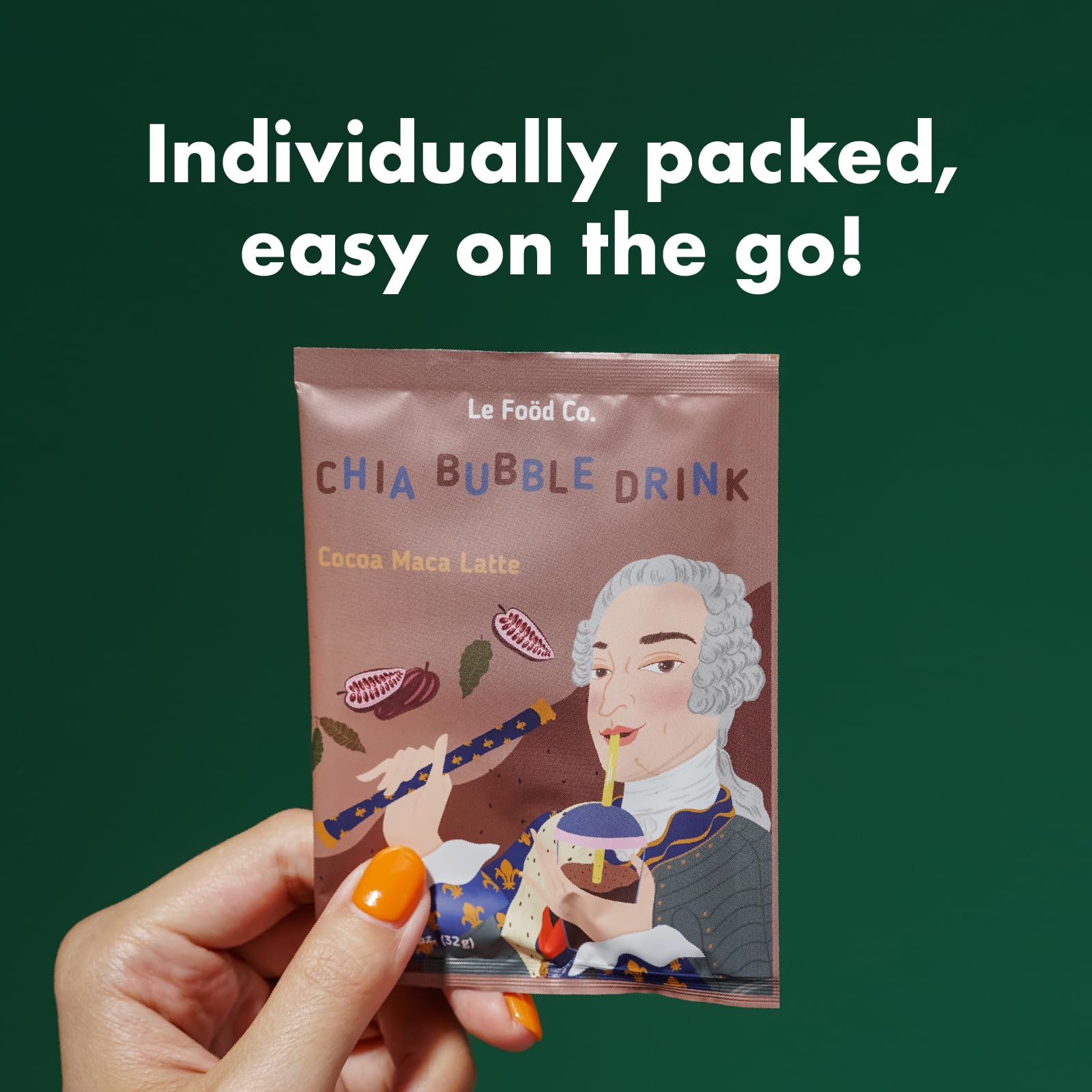 Organic Chia Seeds Bubble Milk Tea Powder Kit - Healthy Instant Boba Drink Alternative with Superfood Maca & Chia | 8-Pack (Cocoa Maca Flavor) | Perfect for Home Cafe, Afternoon Tea & Healthy Snacking