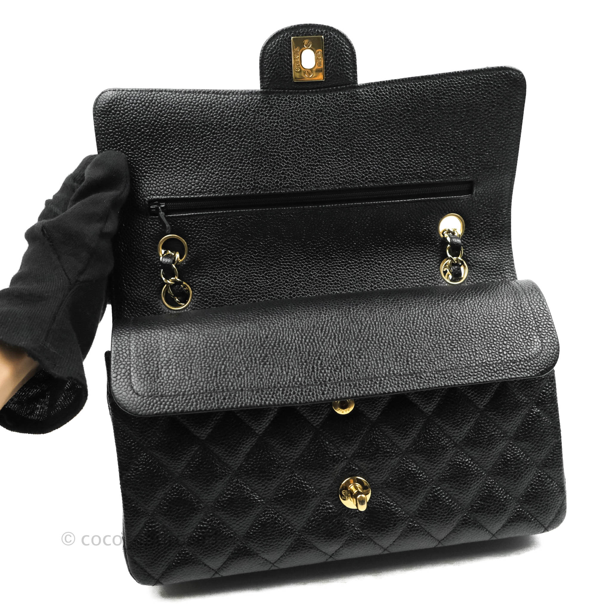 Chanel Classic Medium Double Flap Bag in Black Caviar Leather with Gold Hardware - Luxury Handbag for Women, Perfect for Work, Evening Events & Special Occasions