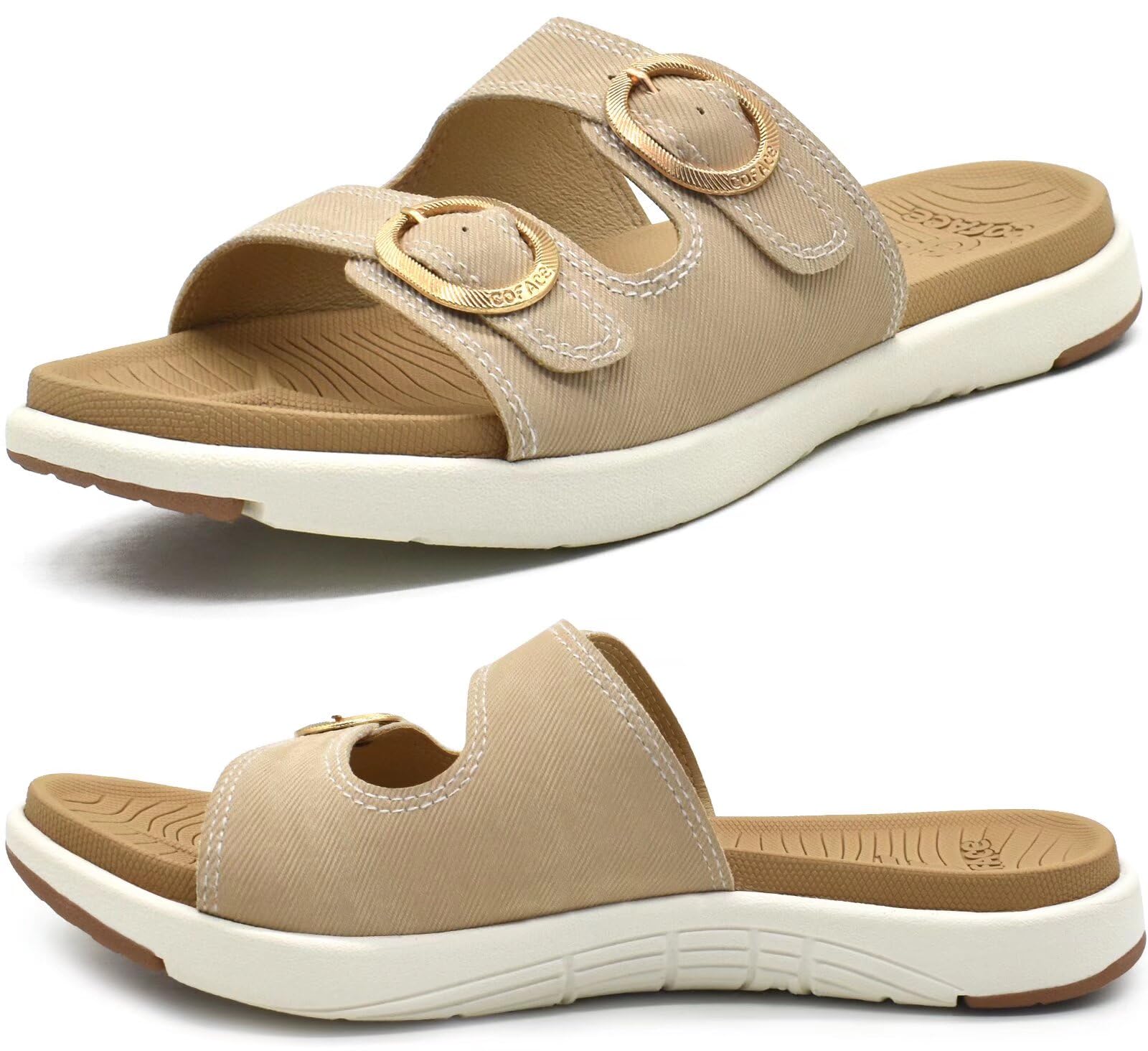 COFACE Women's Orthotic Slides - Comfortable Plantar Fasciitis Sandals with Arch Support, Soft Cushion & Adjustable Straps - Yoga Mat Slippers for Home, Spa, and Post-Workout Relaxation