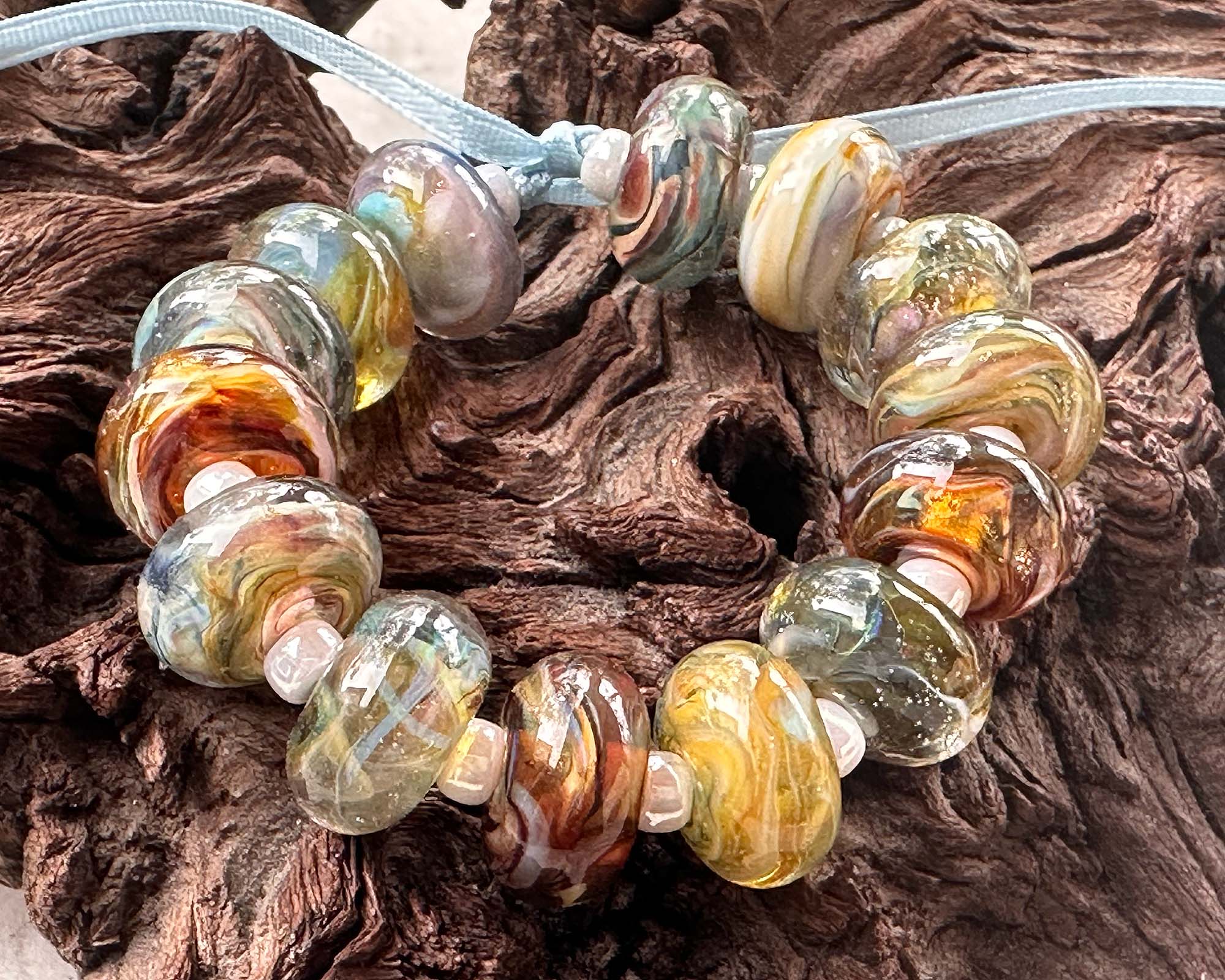 14pcs Brown Swirl Glass Lampwork Beads for Jewelry Making - DIY Bracelet, Necklace & Craft Projects - Handmade Artisan Beads for Boho Style Accessories