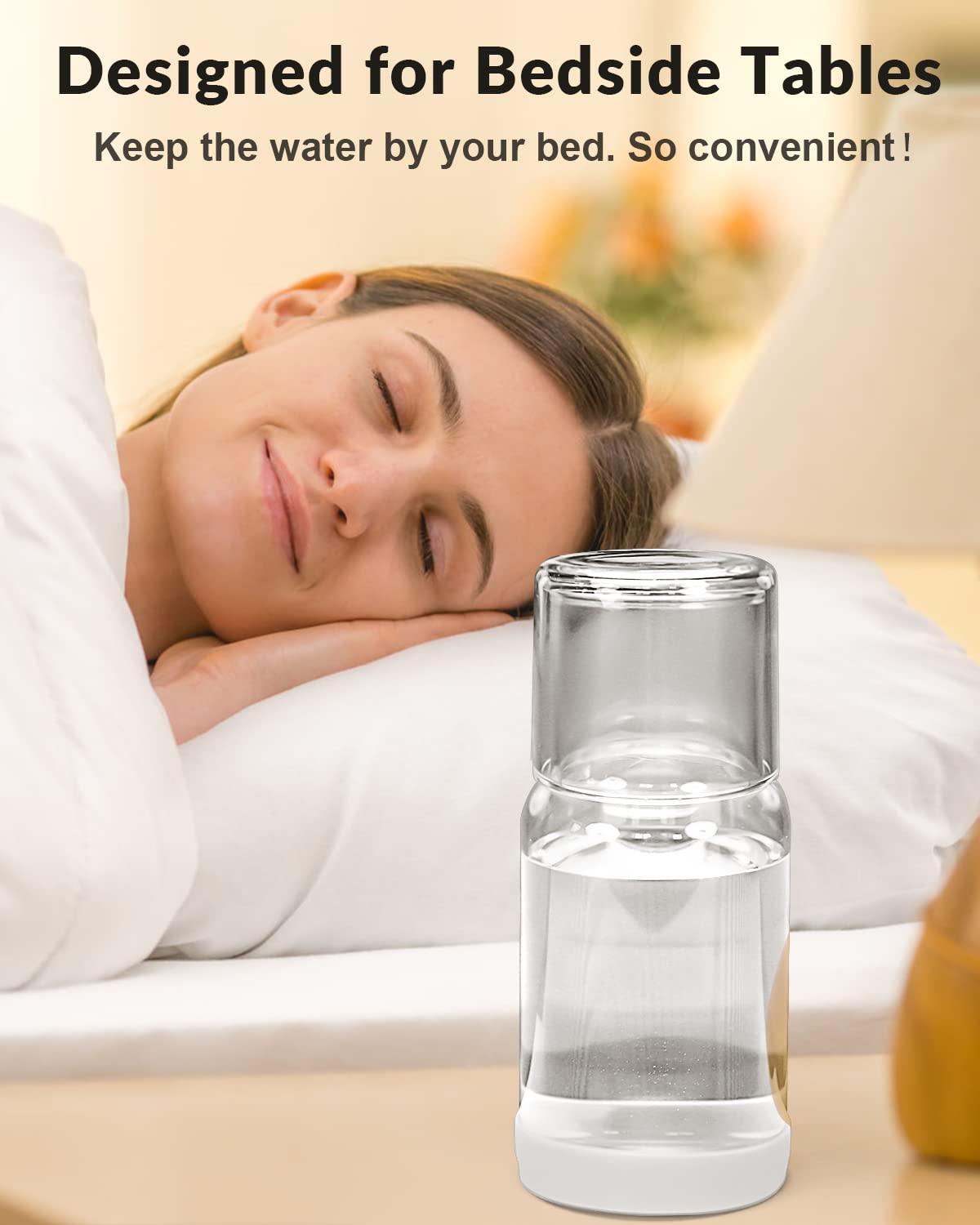 18oz Clear Glass Water Carafe with Tumbler Set - Nightstand Carafe with Silicone Coaster, Heat & Cold Resistant - Perfect for Bedside Hydration, Bathroom Mouthwash Dispenser & Office Drinkware