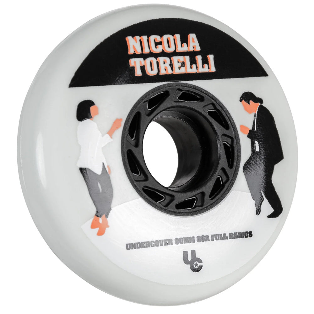 Undercover Movies Nicola Torelli 80mm/86a White Skateboard Wheels - 4 Pack - Perfect for Street Skating and Smooth Rides