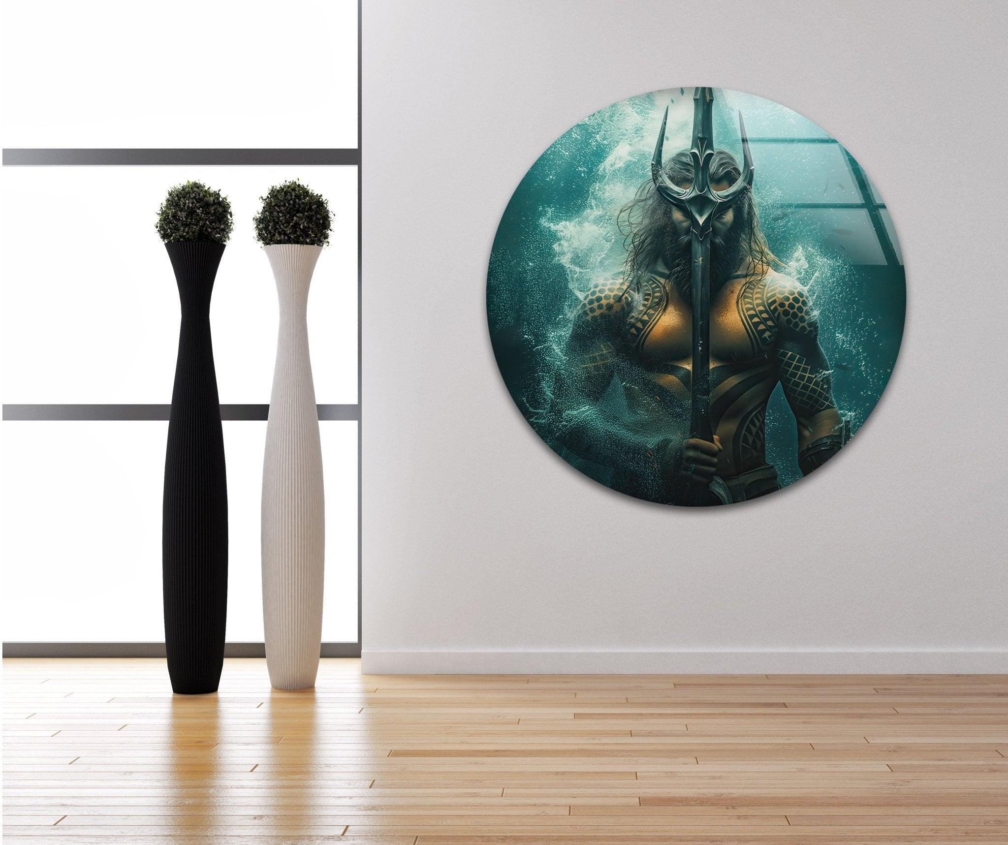 Aquaman's Trident Glass Wall Art - Handmade DC Comics Superhero Decor for Living Room, Bedroom & Office - Perfect Gift for Fans & Collectors