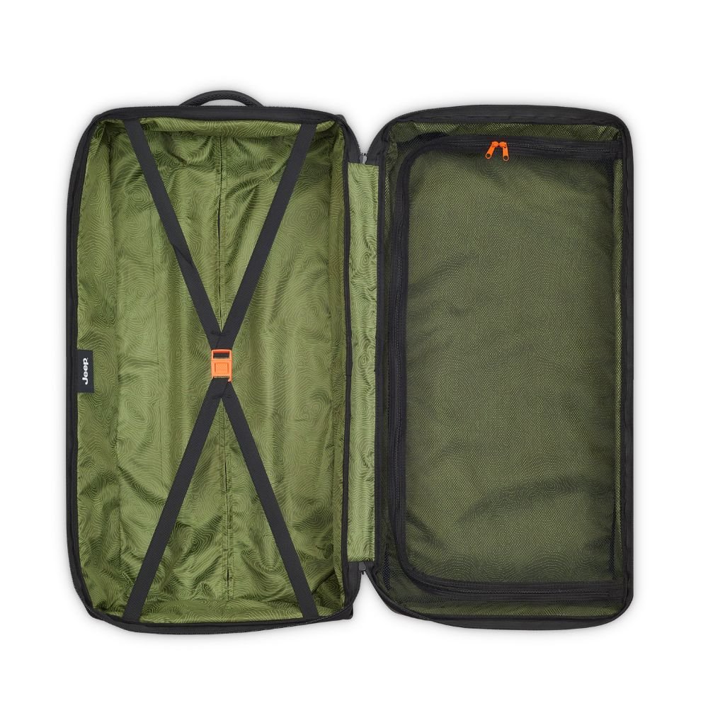 Jeep 2 Wheel 32.5 Inch Rolling Duffle Bag - Black Travel Luggage for Camping, Gym & Weekend Getaways | Heavy Duty Spinner Suitcase with Smooth Wheels