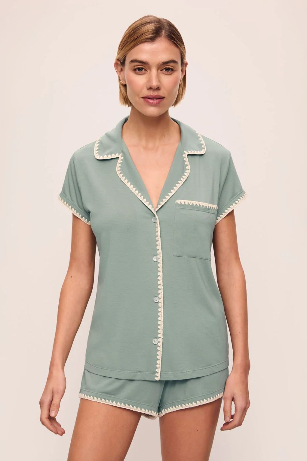Frida Shortie Pajama Set - Soft Eucalyptus & Ivory Sleepwear for Women | Cozy Lounge & Sleepwear for Relaxing Evenings