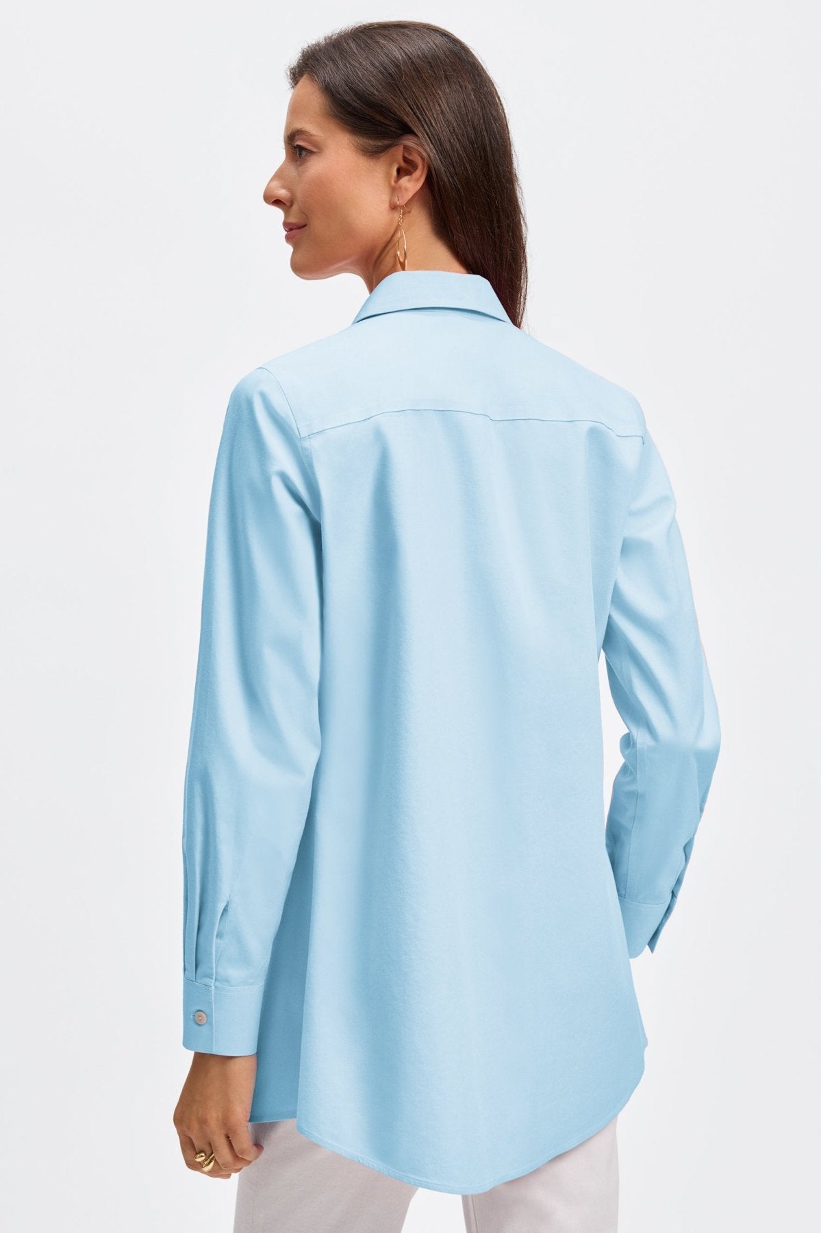 No Iron Pinpoint Long Sleeve Tunic for Women - Wrinkle-Free Office Blouse, Comfortable Business Casual Top for Work & Professional Wear