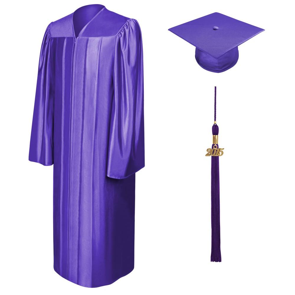 Shiny Purple High School Graduation Cap and Gown Set - State Career College Commencement Outfit for Ceremony & Photos