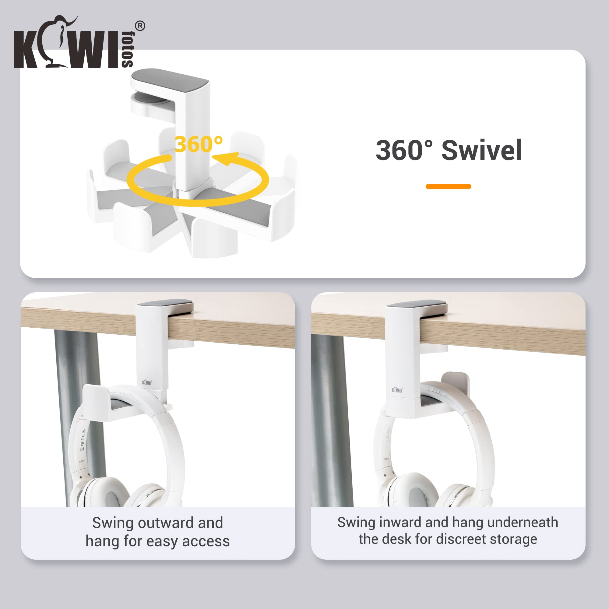 Under Desk Headphone Stand Holder with Adhesive - White PC Gaming Headset Hanger for Office, Home & Gaming Setup - Space Saving Headset Organizer for Desk, Workstation & Entertainment Center
