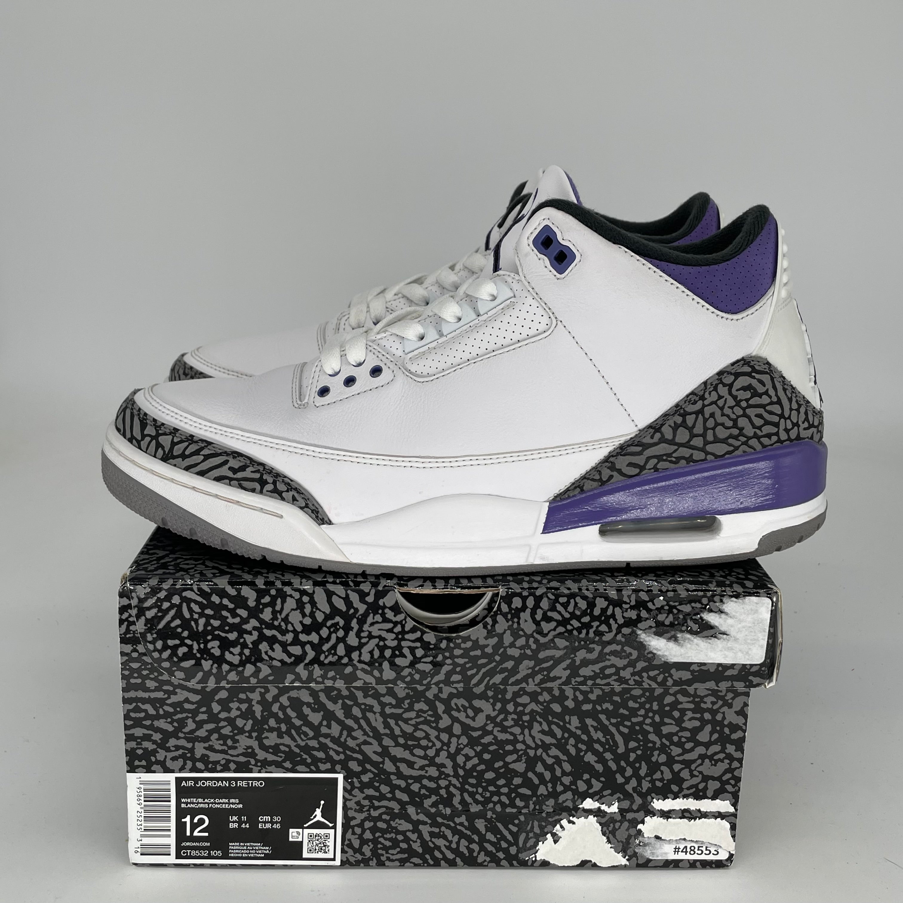 AIR JORDAN 3 DARK IRIS Men's Basketball Shoes - Size 12 (CT8532-105) | Retro Sneakers for Streetwear & Casual Outfits