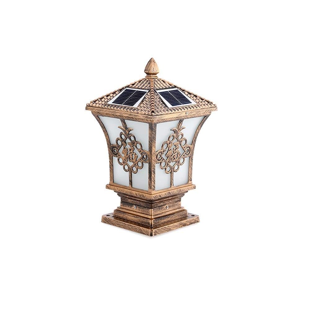 WHYA Retro IP55 Waterproof Solar LED Column Lamp - Rainproof Glass Lantern for Villa Garden, Park & Community Landscape Lighting - Durable Aluminum Metal Post Pillar Light for Fence, Pathway & Outdoor Decor (Size: S-38m) - Perfect for Evening Ambiance, Patio Lighting & Backyard Illumination