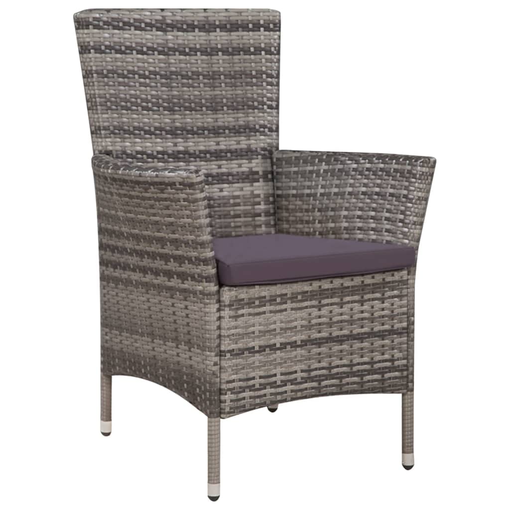 vidaXL 5-Piece Patio Dining Set with Glass Tabletop, Gray Poly Rattan Chairs with Cushions & Steel Legs - Outdoor Furniture for Garden, Backyard, and Poolside Dining