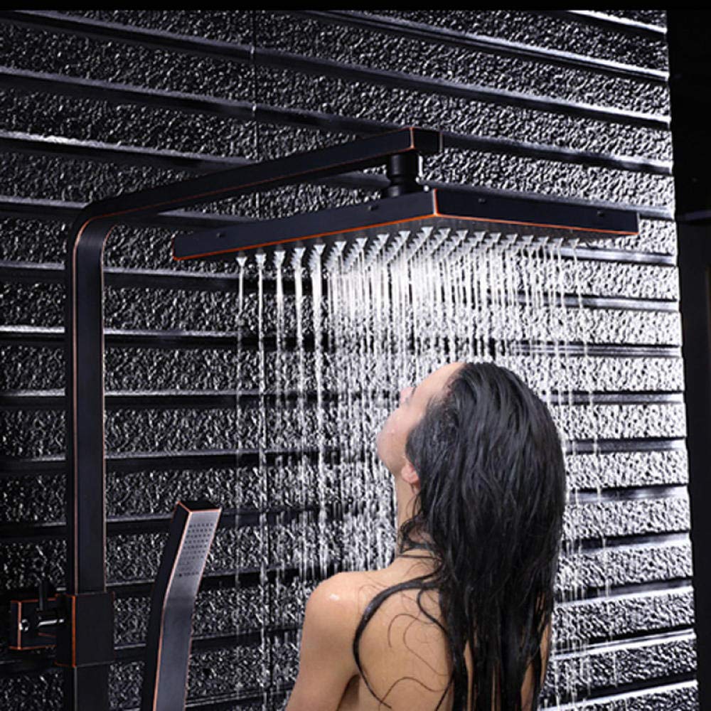 Premium Bronze Rainfall Shower Head Set - Wall Mounted Single Handle Bathroom Faucet with Oil-Rubbed Finish & ABS Handheld Shower - Perfect for Spa-Like Relaxation and Modern Bathroom Upgrades
