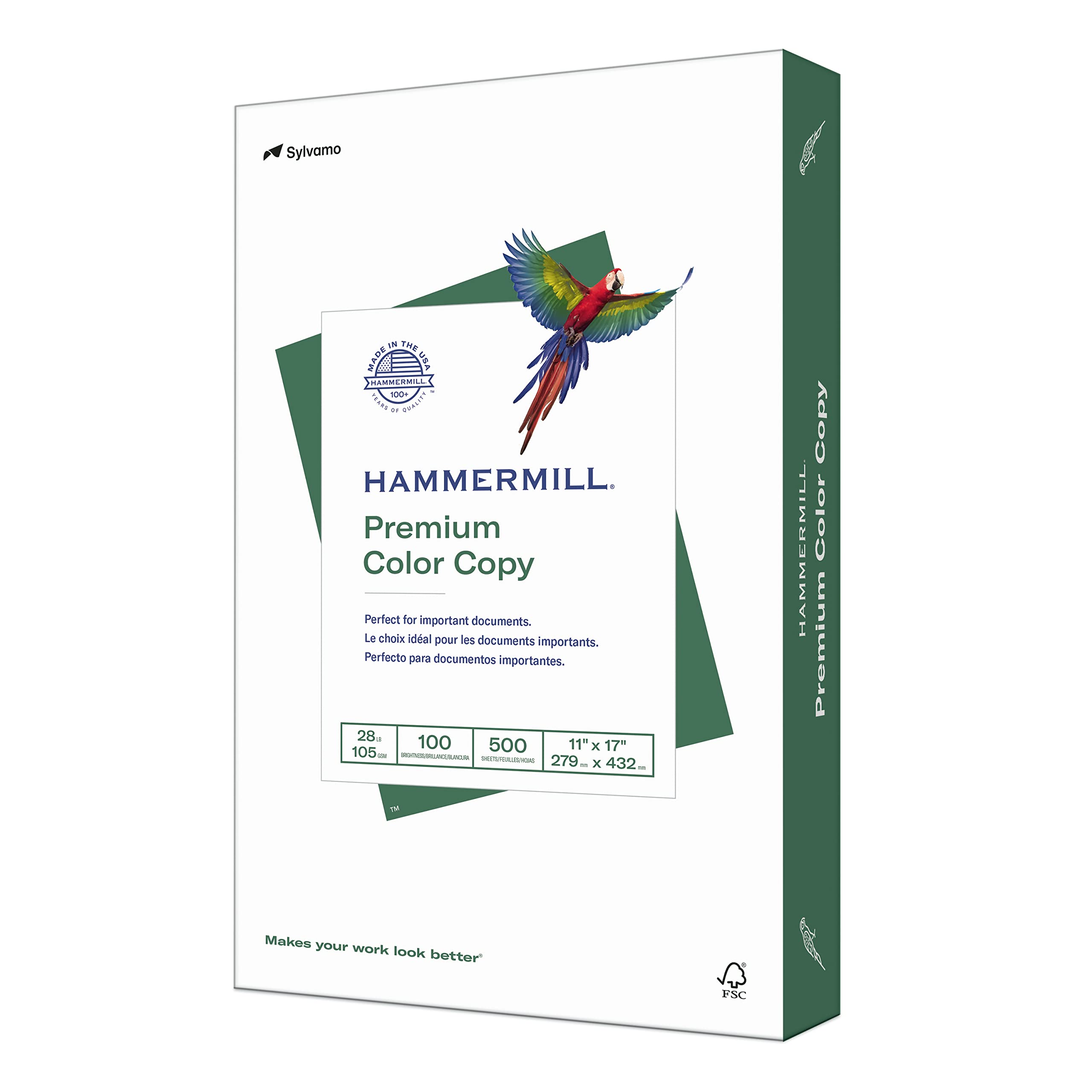 Hammermill Premium 28 lb Color Copy Paper 11x17 Inches - 100 Bright, 500 Sheets/Ream, Made in USA (102541R) - Ideal for Office Documents, Presentations, Flyers & Professional Printing