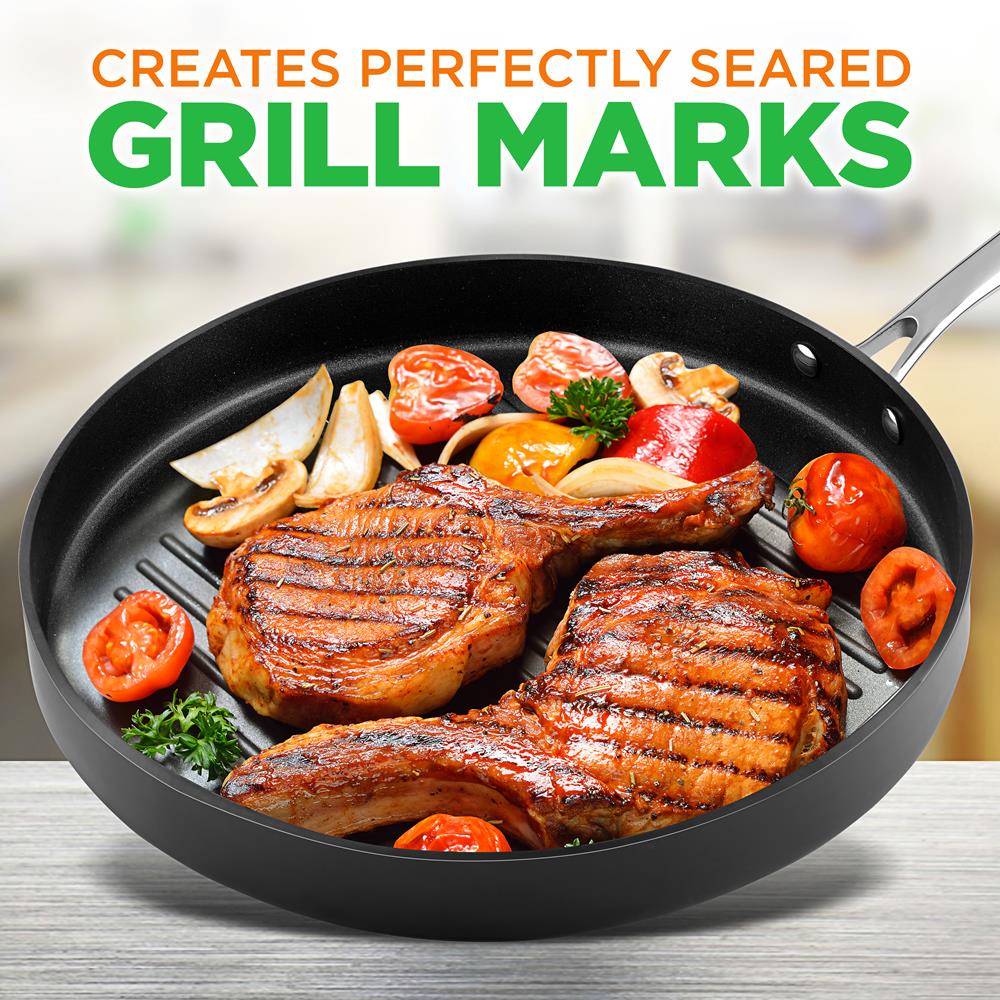 Premium Hard Anodized Nonstick Grill Pan for Indoor/Outdoor Cooking - Perfect for Steaks, Burgers & Vegetables - Heavy Duty Aluminum Grill Griddle with Even Heat Distribution - Ideal for BBQ, Camping & Home Kitchen Use