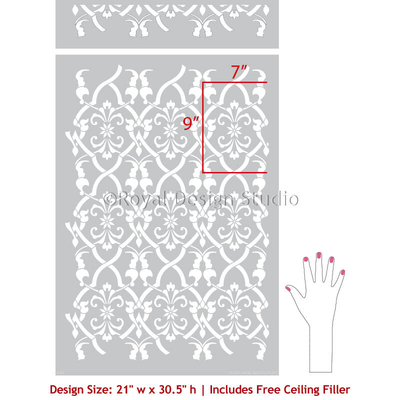 Aladdin Damask Wall Stencil - Reusable DIY Painting Template for Home Decor, Bedroom, Living Room & Nursery - Perfect for Wall Art, Accent Walls & Furniture Upcycling