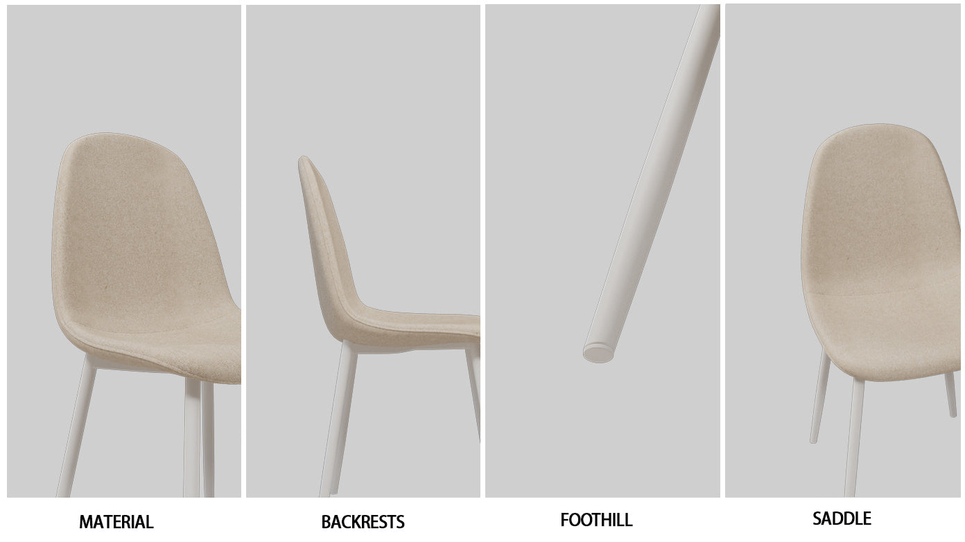 Modern Dining Chair Set of 4 - Linen Upholstered Spoon Back Accent Chairs with White Metal Legs for Kitchen & Dining Room - Beige | Perfect for Home Decor, Small Spaces & Entertaining Guests