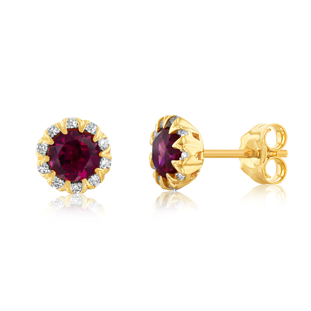 1 Carat Lab-Created Ruby & Diamond Stud Earrings in 9K Yellow Gold - Elegant Gift for Women, Perfect for Weddings, Anniversaries & Special Occasions
